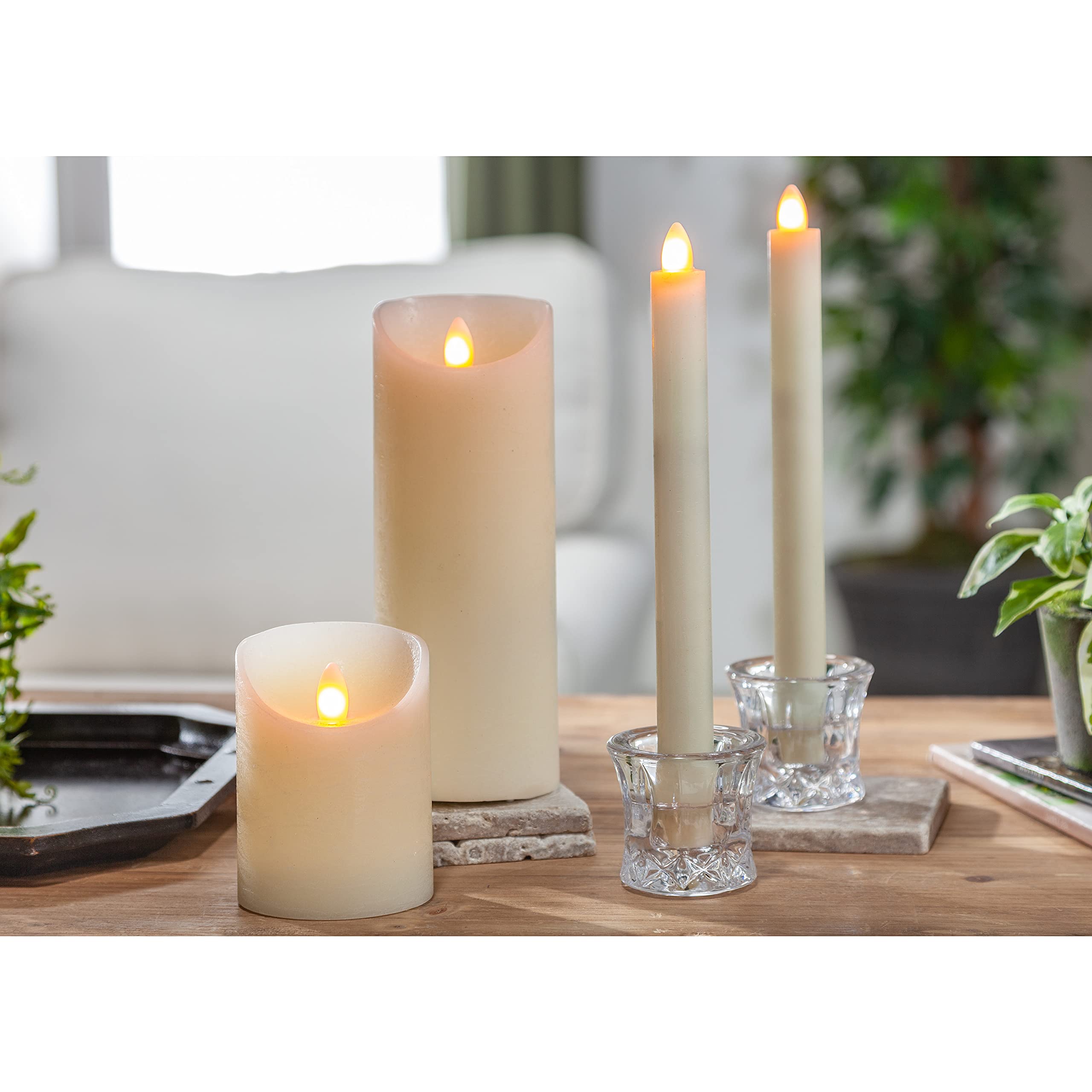 Aurora® Flame Wax Taper Candles - 2 Pairs (4pc Set) for Romantic Dinners, Wedding Decor & Home Ambiance