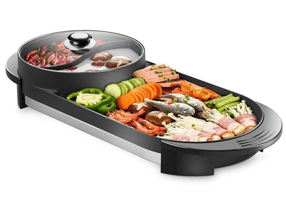 Yisupp 2-in-1 Electric Grill & Hot Pot - 1350W Indoor/Outdoor BBQ Pan, Teppanyaki Griddle & Electric Oven for Home Cooking, Camping & Parties | Perfect for Family Dinners, Outdoor Adventures & Asian Cuisine