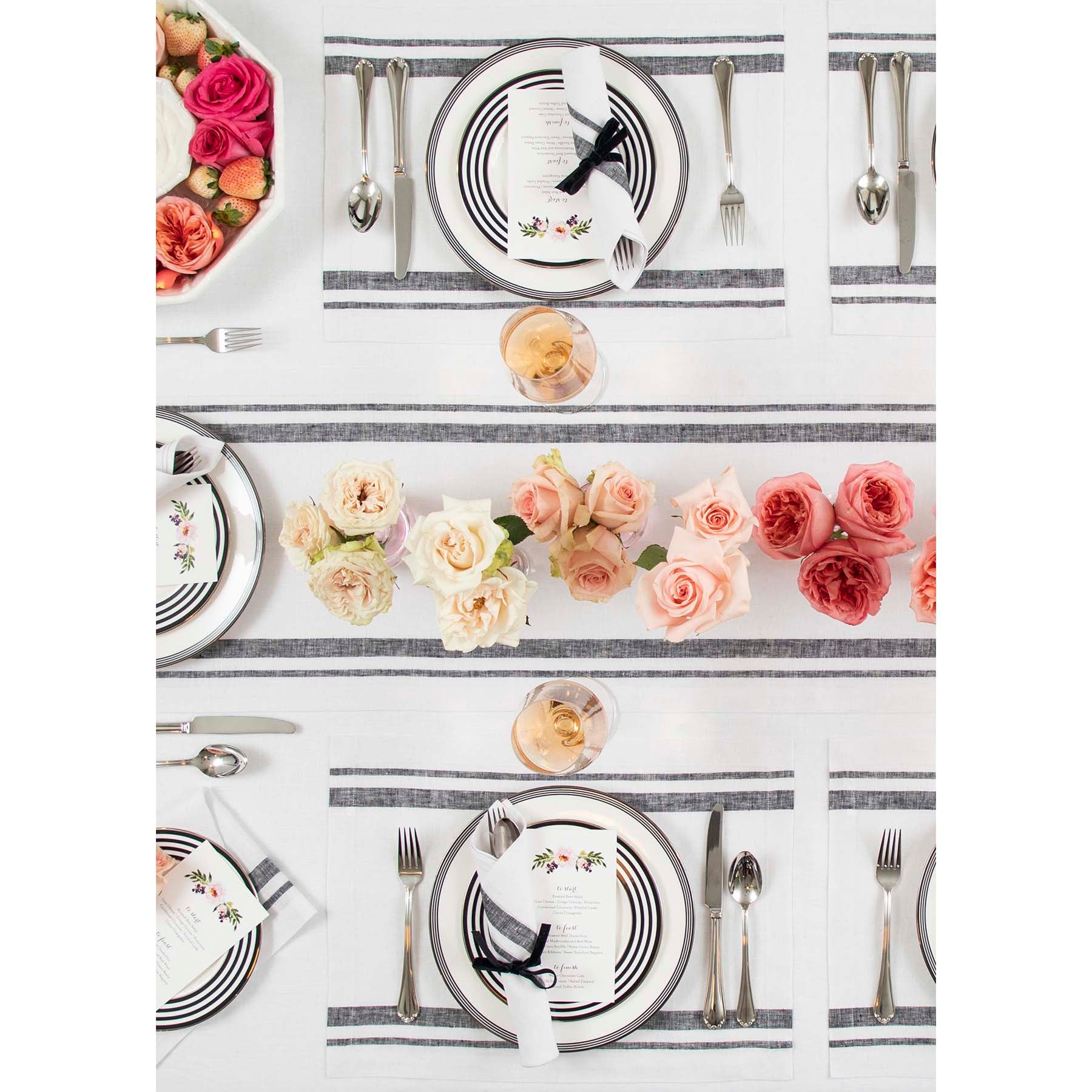French Striped Placemats Set of 6 - Waterproof Woven Table Mats for Dining & Kitchen Decor - Perfect for Dinner Parties, Holiday Tablescapes & Home Styling