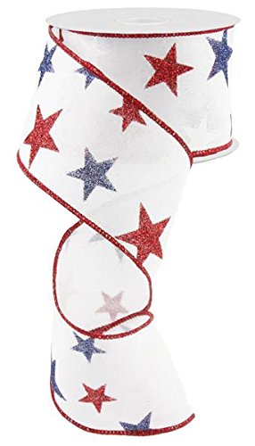 Glitter Stars Wired Ribbon - 10 Yards White for Gift Wrapping