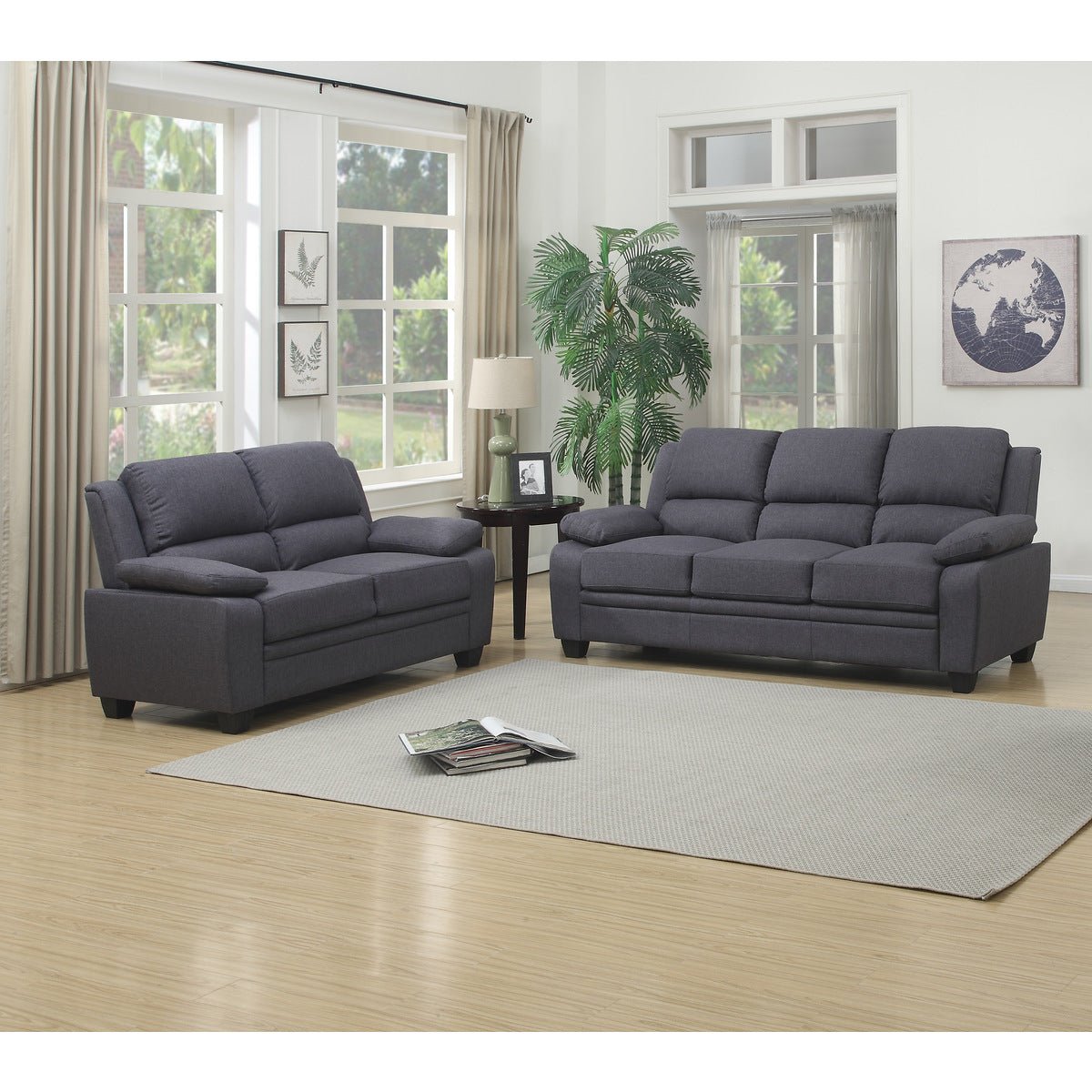 Grey Fabric Love Seat with High Back and Pillows Over the Arms - Comfortable Small Couch for Living Room, Apartment, or Office Lounge
