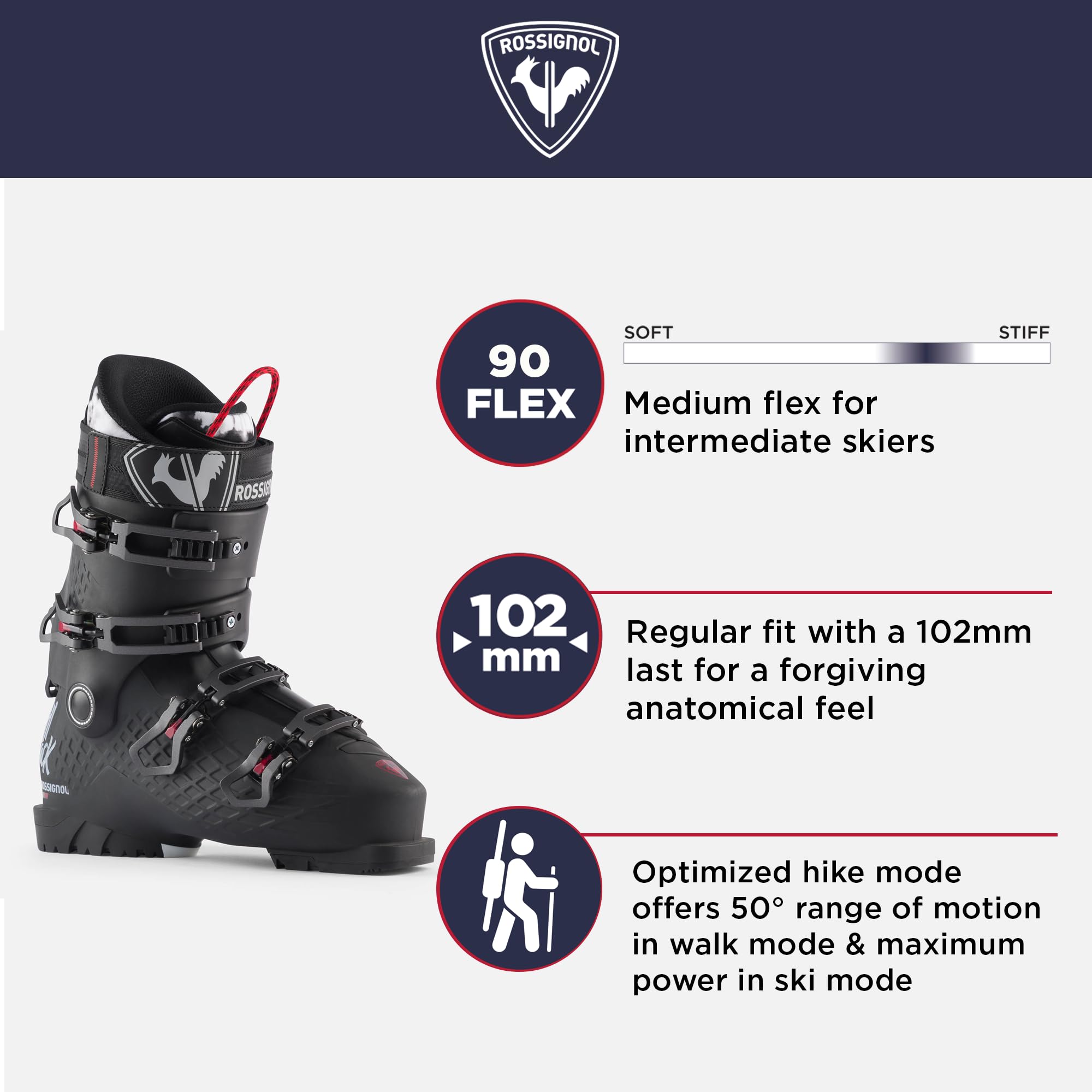 Rossignol Alltrack 90 Men's Ski Boots - Comfortable Snow Boots with Walk Mode for Alpine & Backcountry Skiing - Perfect for Downhill & Off-Piste Adventures