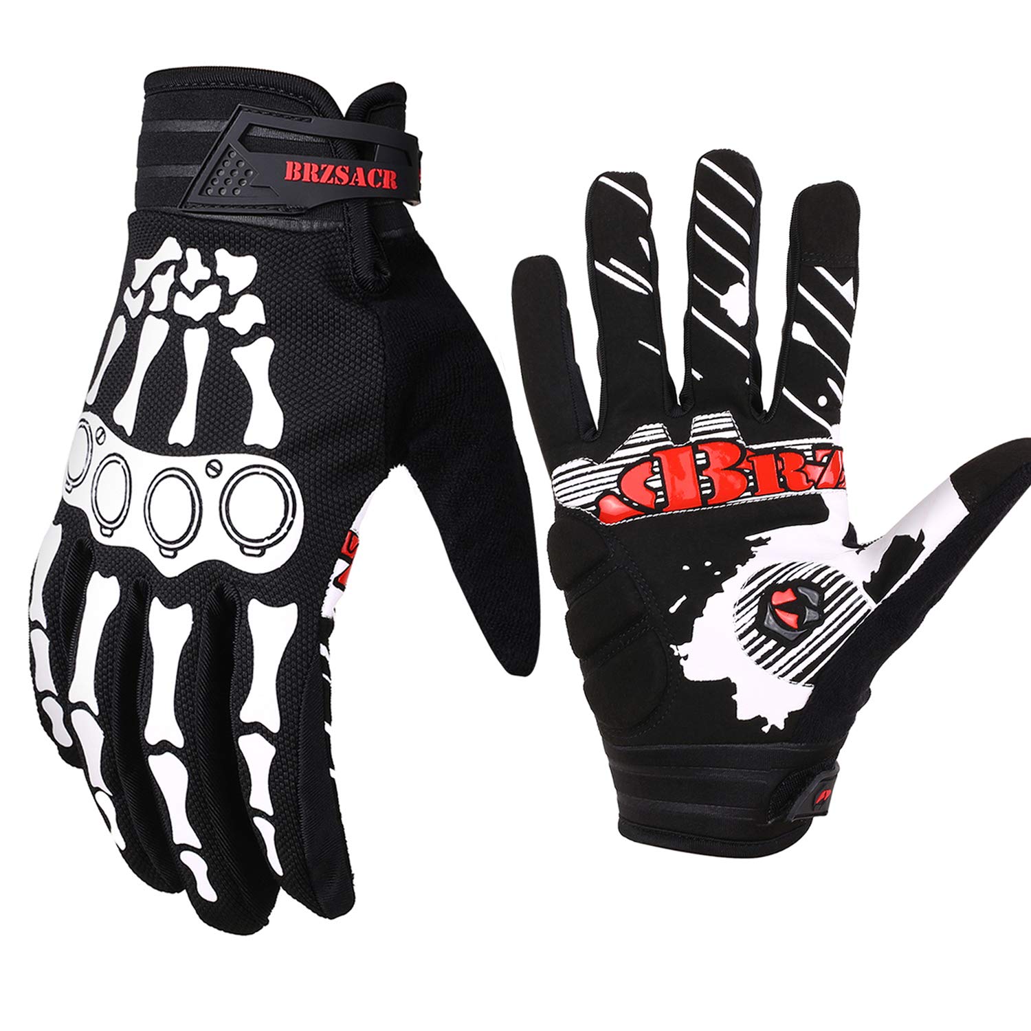 Skeleton Bone Motorcycle & Bicycle Gloves for Men & Women - Padded Full Finger Cycling Gloves for Mountain, Road Biking, Climbing & Hiking - Durable Outdoor Sports Gloves for Enhanced Grip & Comfort