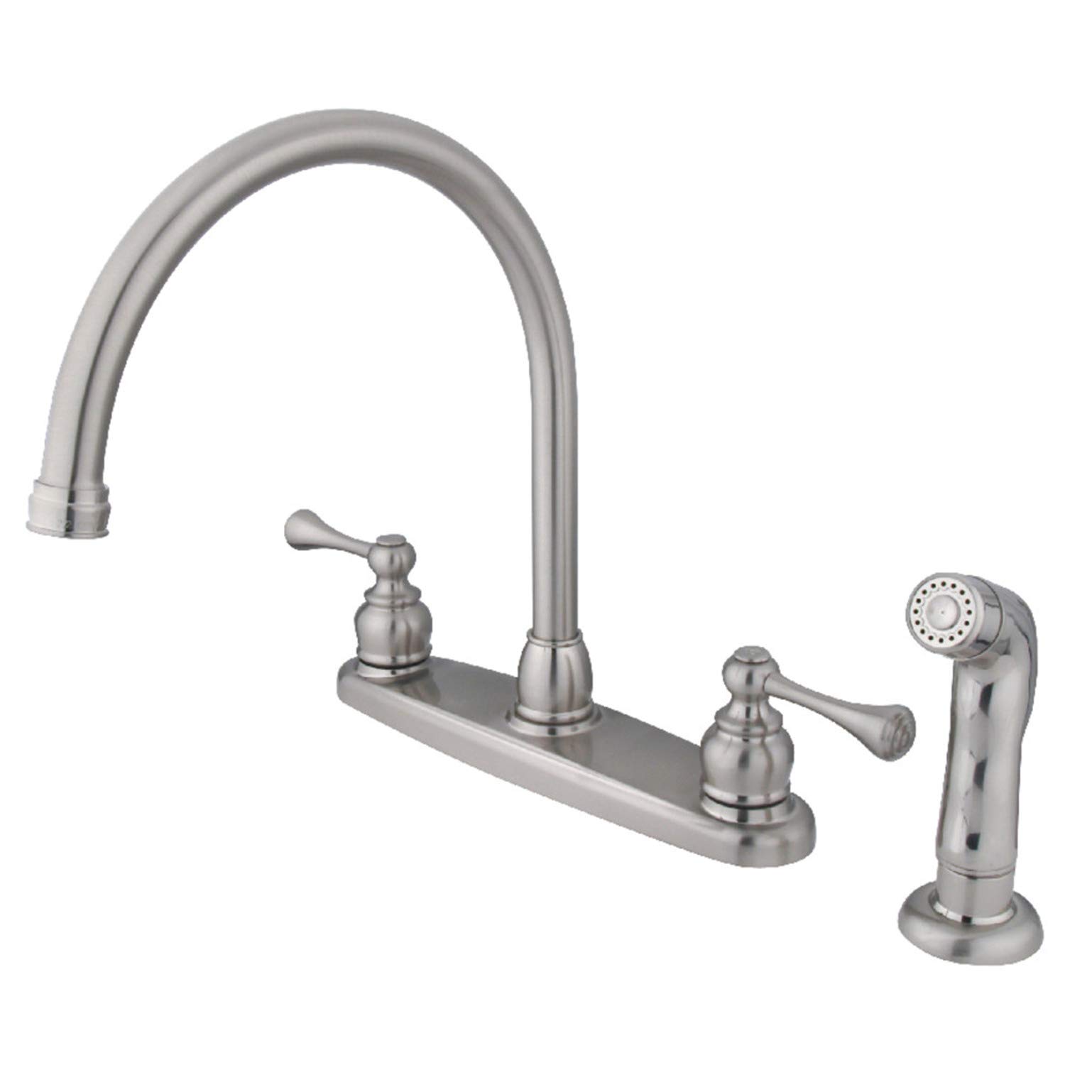Kingston Brass KB728BLSP 8-Inch Centerset Kitchen Faucet in Brushed Nickel - Vintage Style for Farmhouse & Traditional Kitchens | Durable & Easy to Install