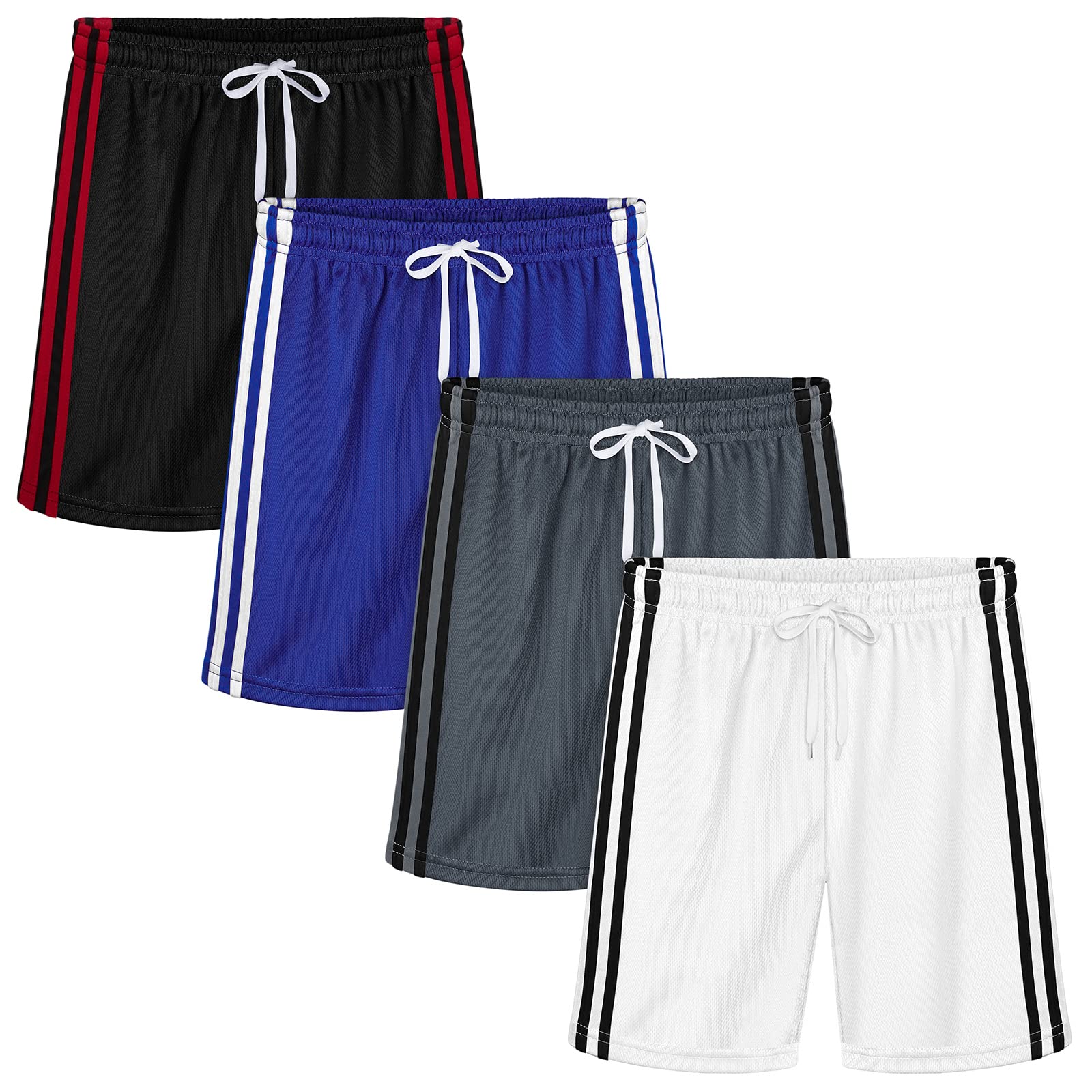 Resinta 4 Pack Boys' Quick Dry Mesh Athletic Shorts - Breathable Sports Running Shorts for Basketball, Gym & Outdoor Activities - Perfect for Training, Play & Summer Comfort