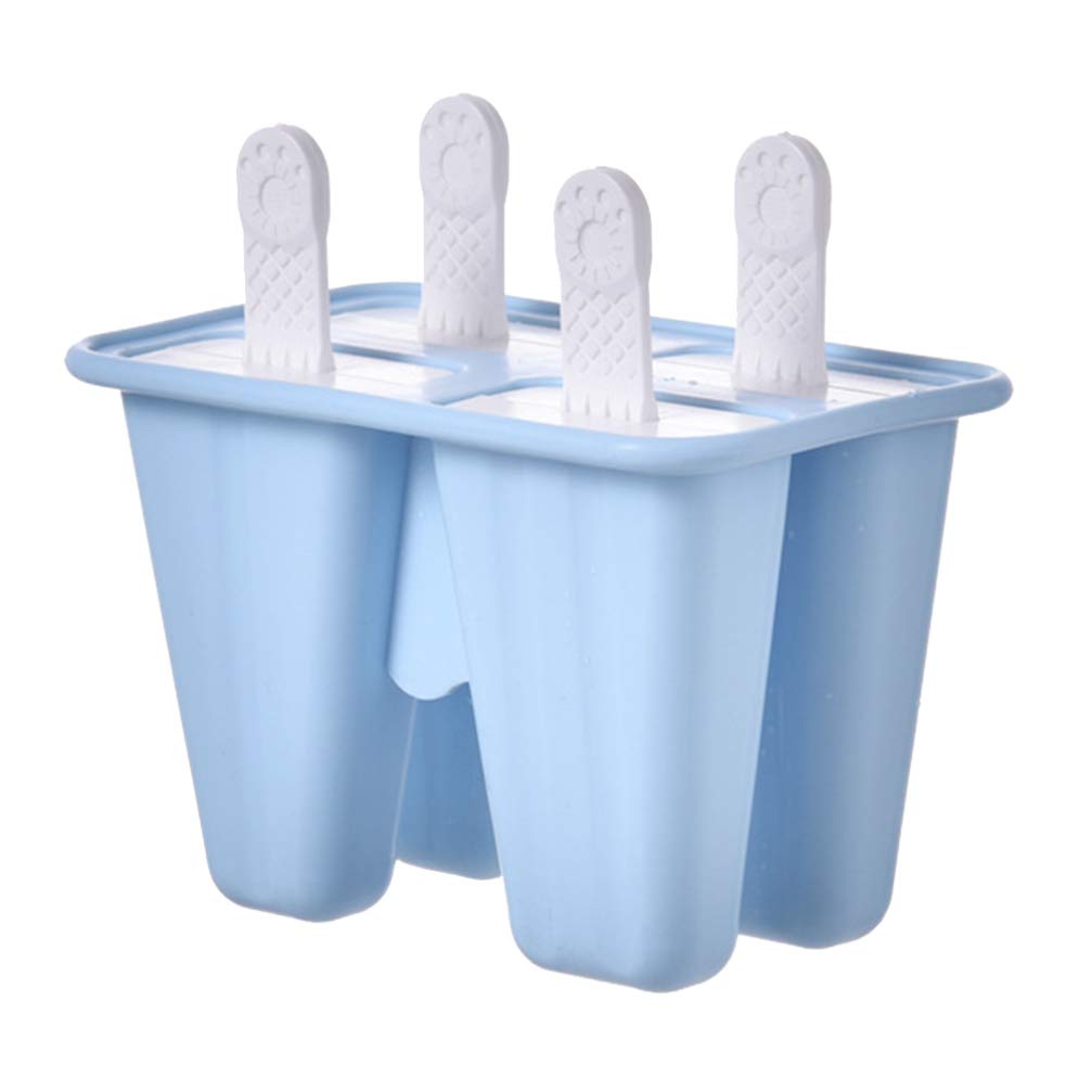 Cabilock 4-Cavity Reusable Popsicle Mold Set with Tray & Sticks - DIY Ice Cream Maker for Kids & Adults - Perfect for Summer Parties, BBQs, Poolside Treats & Family Fun (Blue)