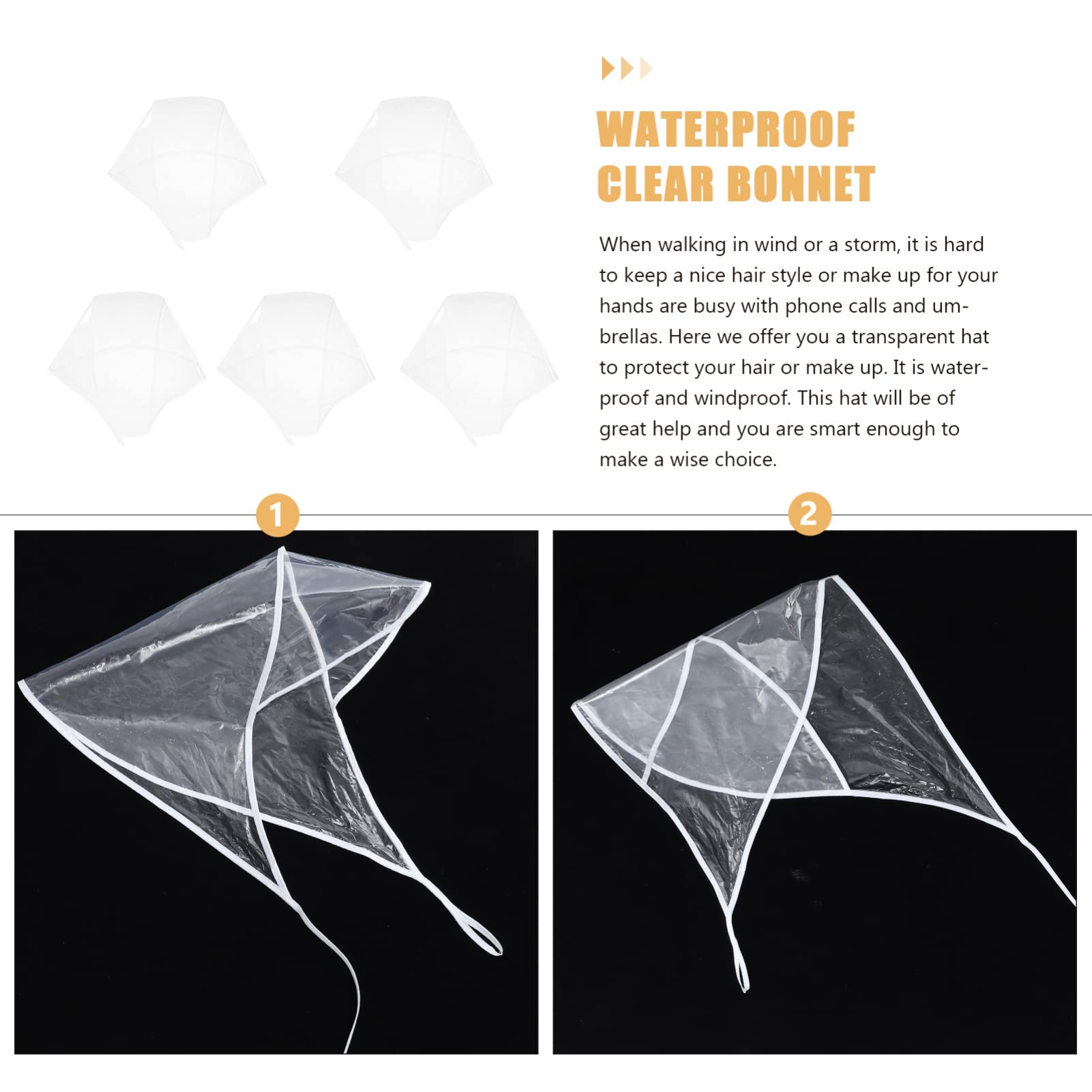 Women's Rain Hats 5-Pack - Transparent Rain Bonnet & Visor Hat Set - Waterproof Plastic Rain Scarf for Outdoor Activities, Commuting, and Bad Weather Protection