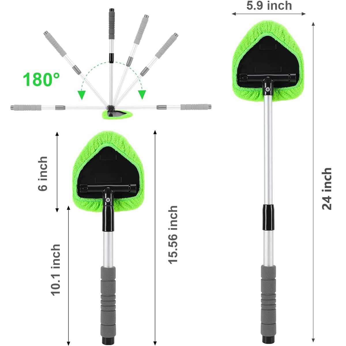 XINDELL 24Inch Extendable Car Window Cleaner with Spray Bottle & Microfiber Bonnets - Long Handle Windshield Washer Kit for Cars, Trucks, SUVs - Perfect for Home, Garage & Auto Detailing
