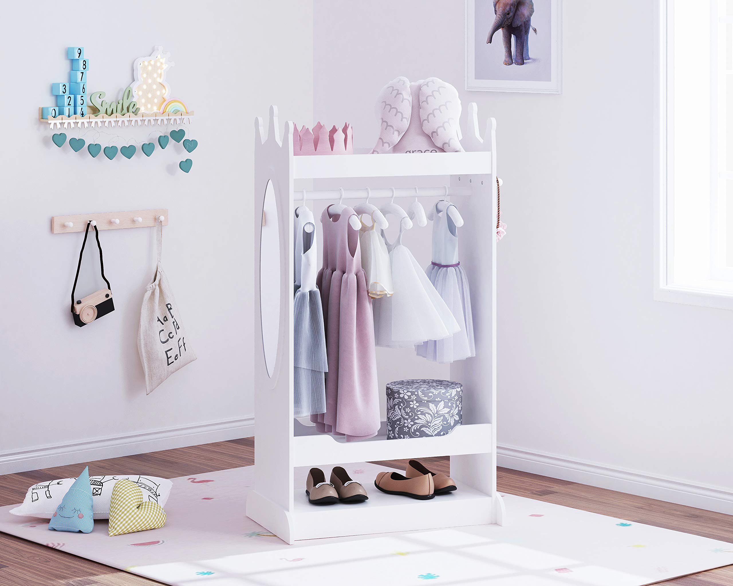 UTEX Kids See and Store Dress-Up Center - White Hanging Armoire Closet for Costumes & Pretend Play | Perfect for Kids Bedroom, Playroom & Dress-Up Storage Organization