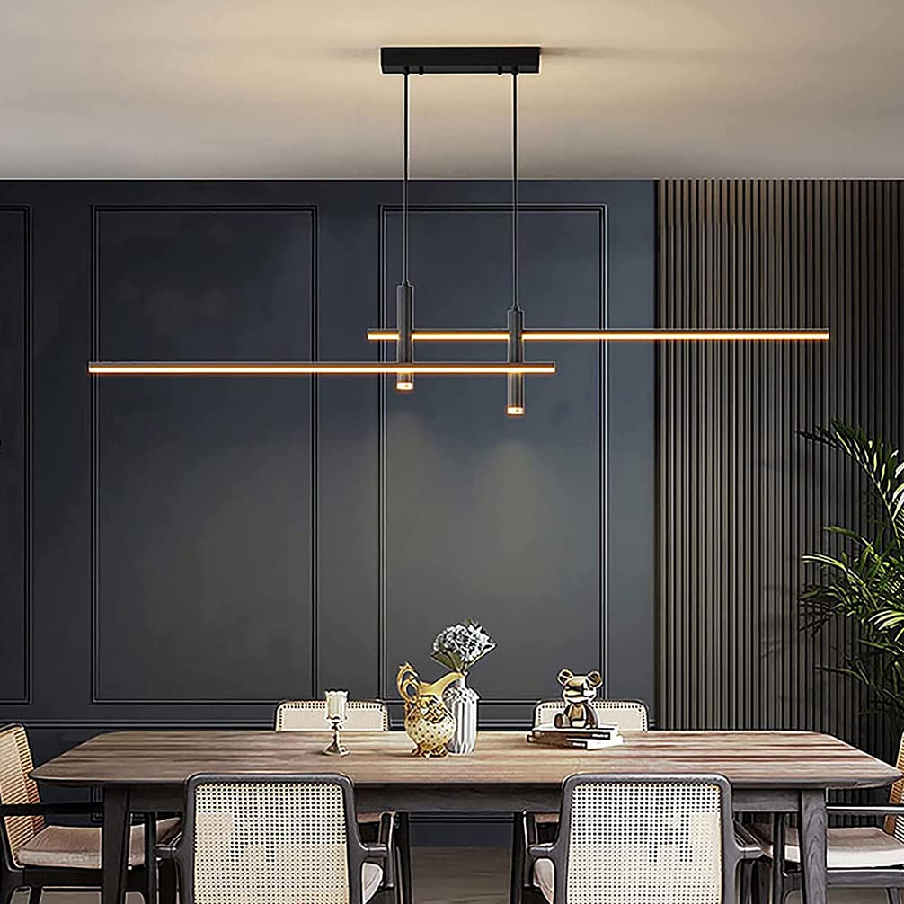 Modern Black LED Pendant Lamp - Dimmable Hanging Light with Remote Control & Adjustable Height for Dining Room, Kitchen Island, Breakfast Nook & Home Decor