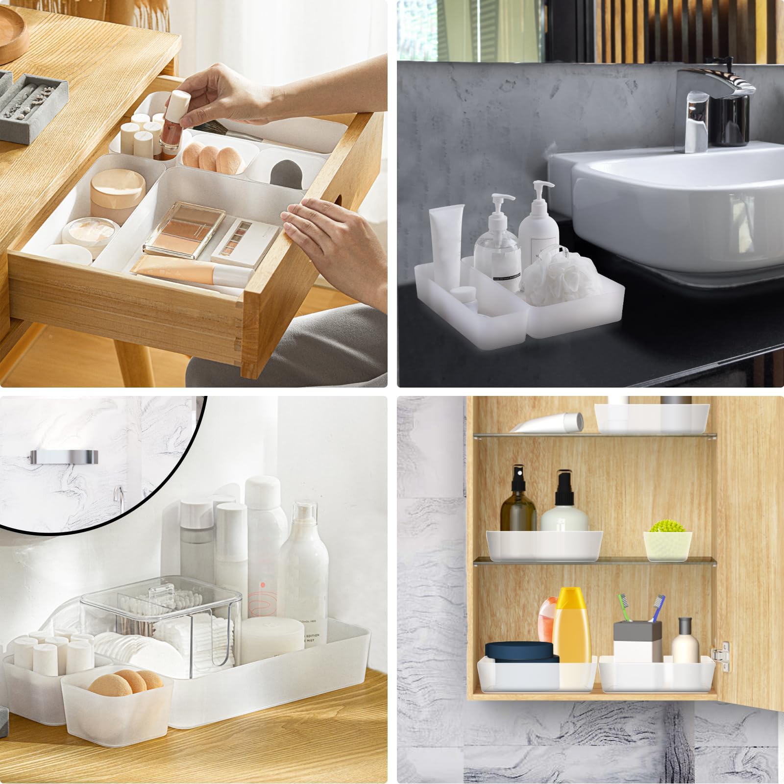 Poeland 10-Piece Clear Frosted Drawer Organizer Trays - Storage Box for Bedroom Dresser, Bathroom & Kitchen - Perfect for Jewelry, Makeup, Utensils & Small Item Organization
