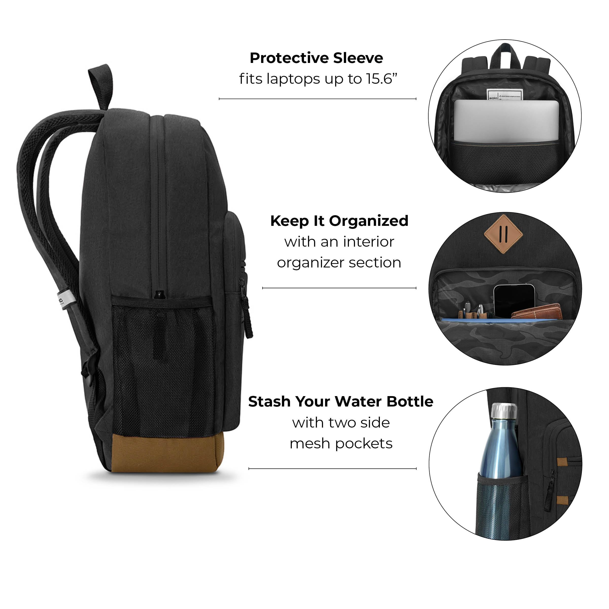 Solo New York Re:Fresh Machine Washable Backpack - Water-Resistant Laptop Backpack for Men & Women, Fits 15.6 Inch Laptop (Black) - Perfect for Work, School, Travel & Commuting
