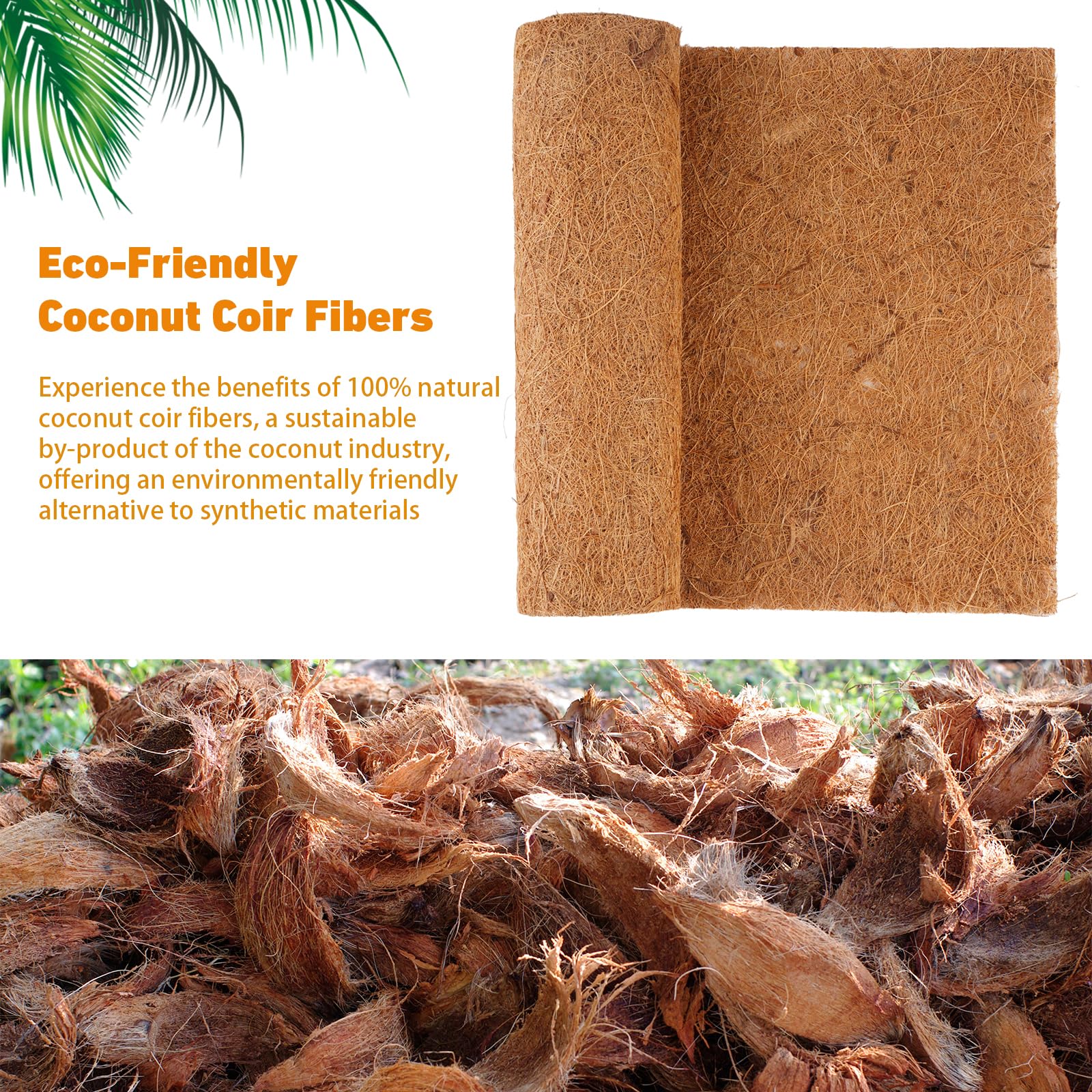 Natural Coconut Fiber Planter Liners 12x40 Inch - Eco-Friendly Coco Coir Sheets for Window Boxes, Flower Baskets, Reptile Mats & Pet Pads | Perfect for Indoor/Outdoor Gardening, Animal Habitats & Home Decor