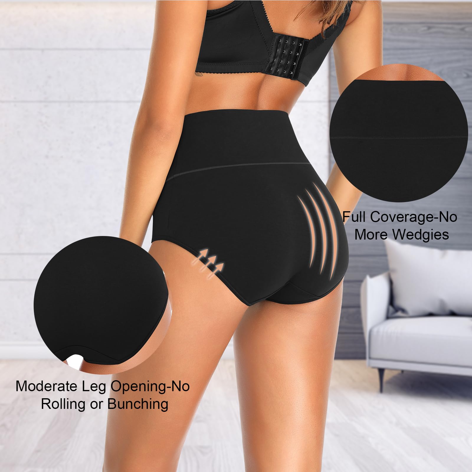 UMMISS Women's Cotton High Waisted Underwear - Tummy Control Panties for Plus Size, Full Coverage Ladies Briefs - Comfortable for Everyday Wear, Workout & Sleep