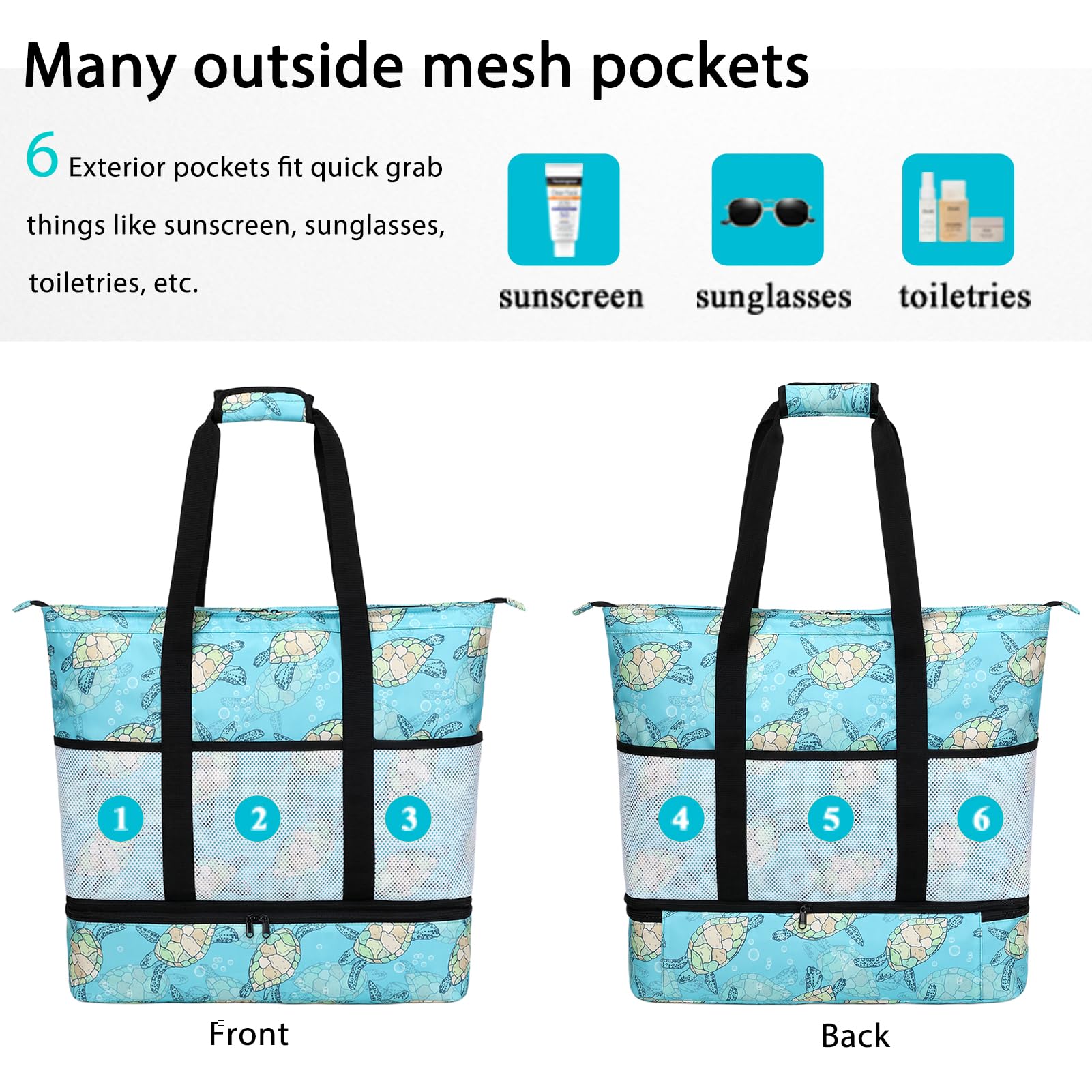 Octsky Waterproof Beach Tote Bag with Cooler - Large Sandproof Zipper Pool Bag for Women with 9 Pockets | Perfect for Beach Trips, Pool Parties & Summer Vacations