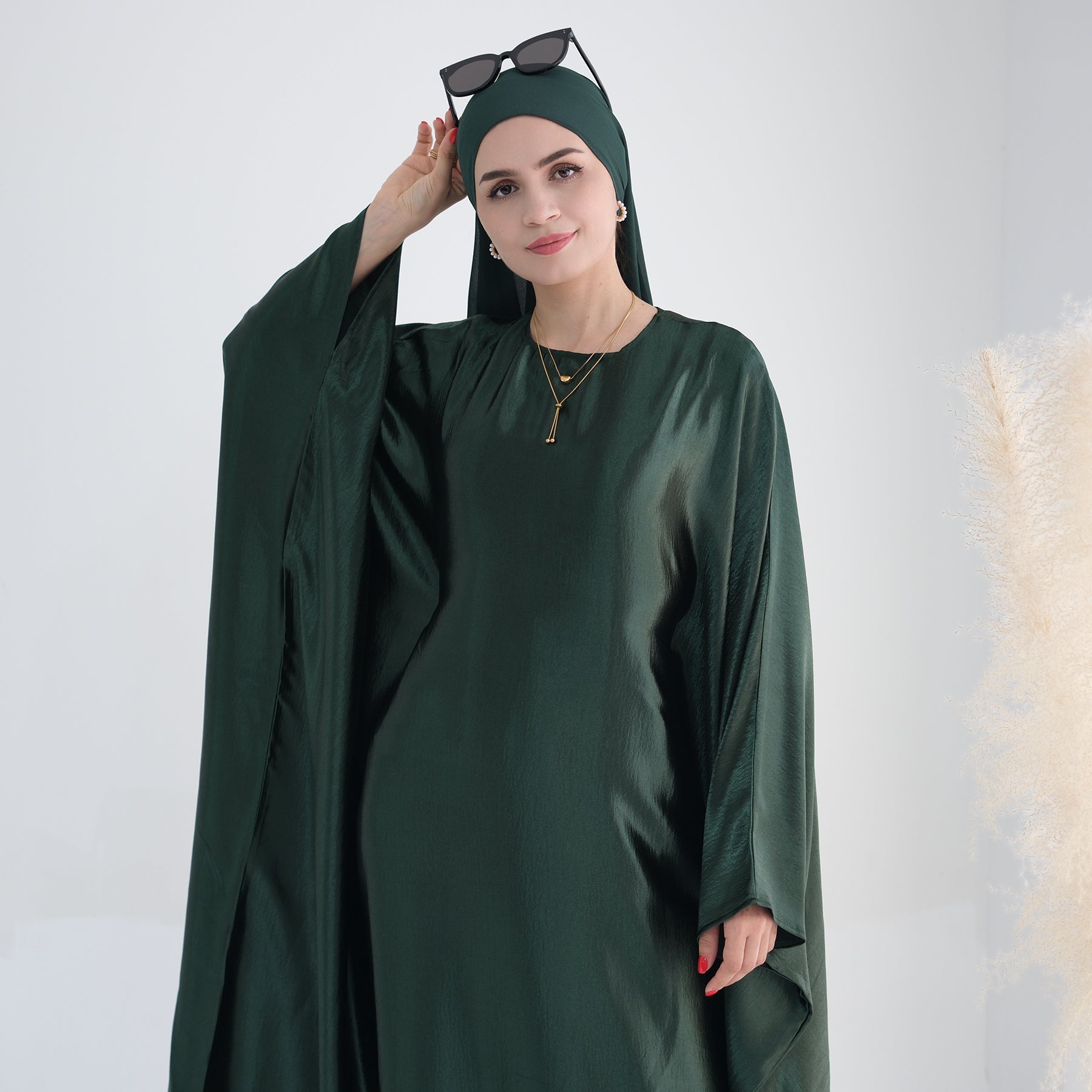 Elegant Alisha Butterfly Satin Abaya Dress for Women - Modest Islamic Prayer Gown - Perfect for Eid, Ramadan, and Special Occasions
