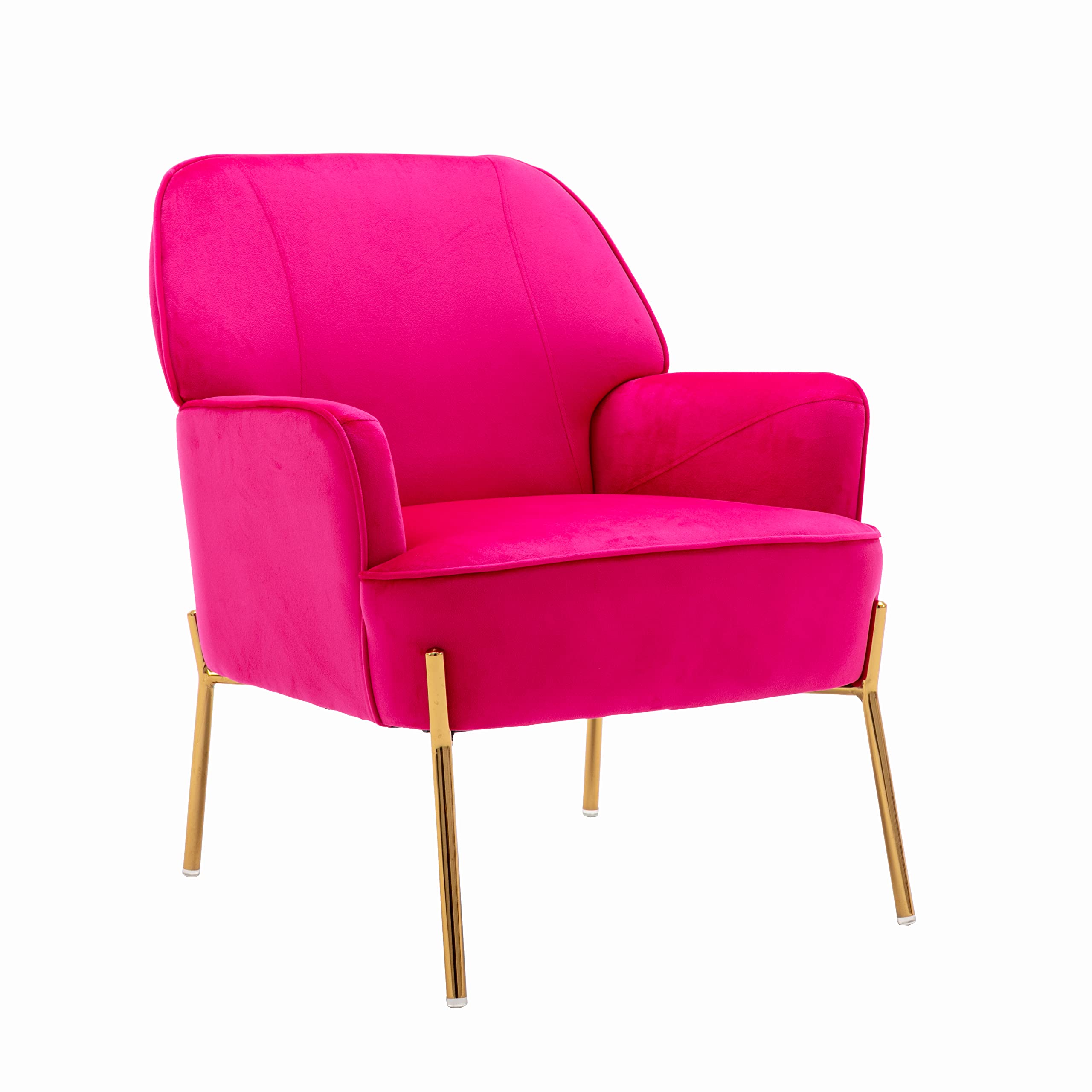 Luxury Velvet Accent Chair with Glam Metal Legs - Modern Comfort for Living Room, Bedroom & Dining Room - Rose Red Upholstered Armchair for Home Decor & Beauty Salon Use