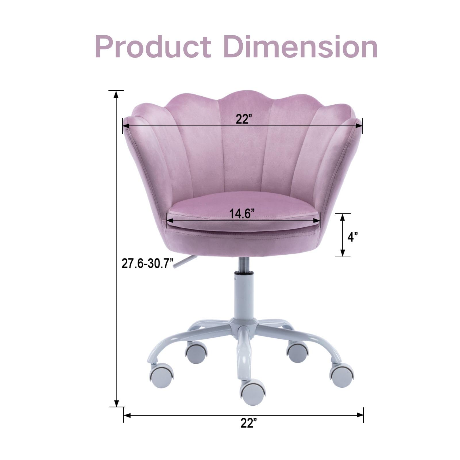 Kids Desk Chair With Wheels - Cute Petal Study Computer Chair With Arms, Upholstered Velvet Task Chair for Teen Girls, Swivel Rolling Chair for Bedroom & Vanity (Purple) - Perfect for Study, Gaming & Makeup Station