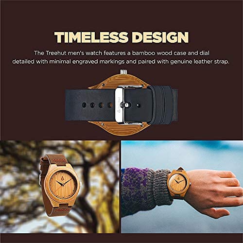 Wooden Watches for Men - Japanese Quartz Movement, Leather Strap - Stylish Wooden Wristwatch for Outdoor & Office Wear