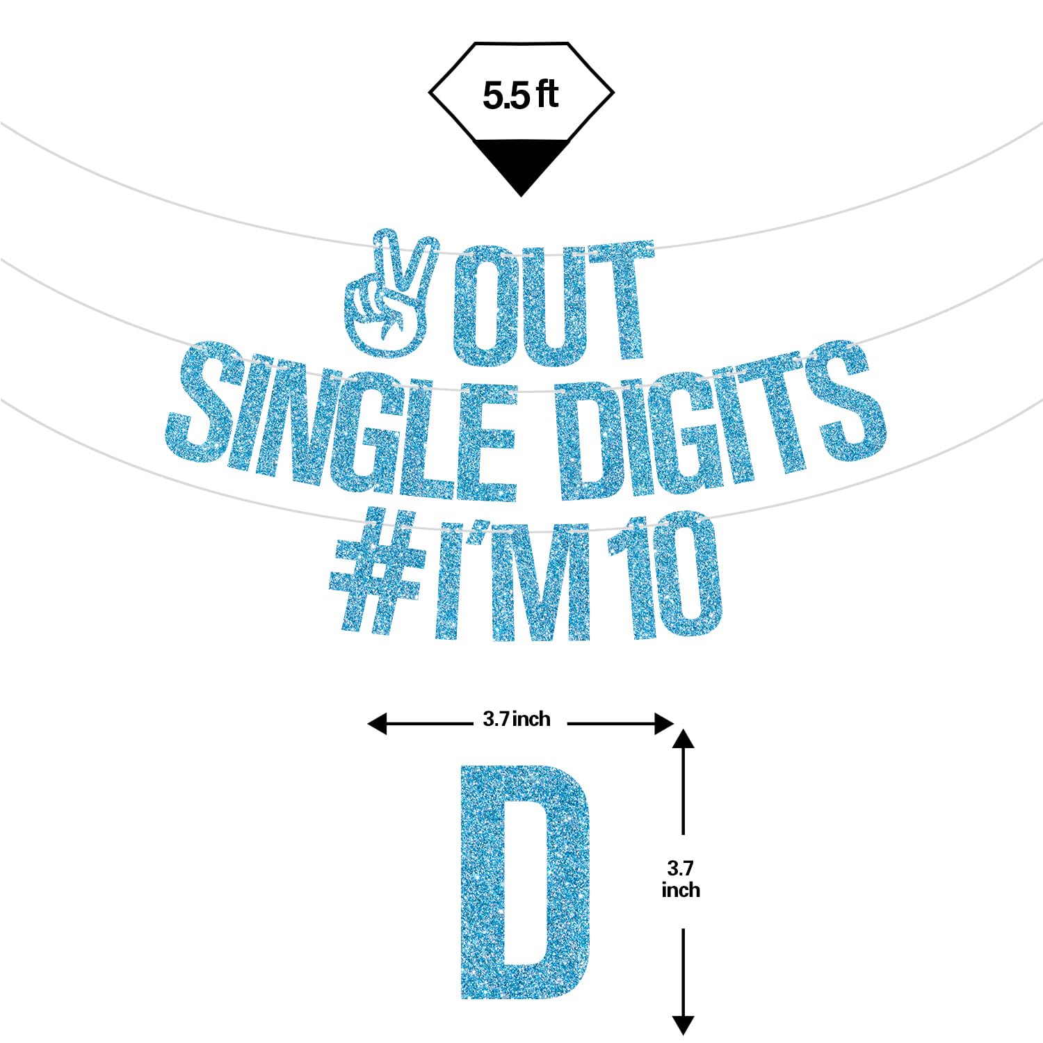 Happy 10th Birthday Banner - Double Digits 'I'm 10' Party Decorations for Boys & Girls | Baby Blue Glitter Sign | Perfect for 10th Birthday Party Backdrop, Cake Table Decor & Photo Booth Props
