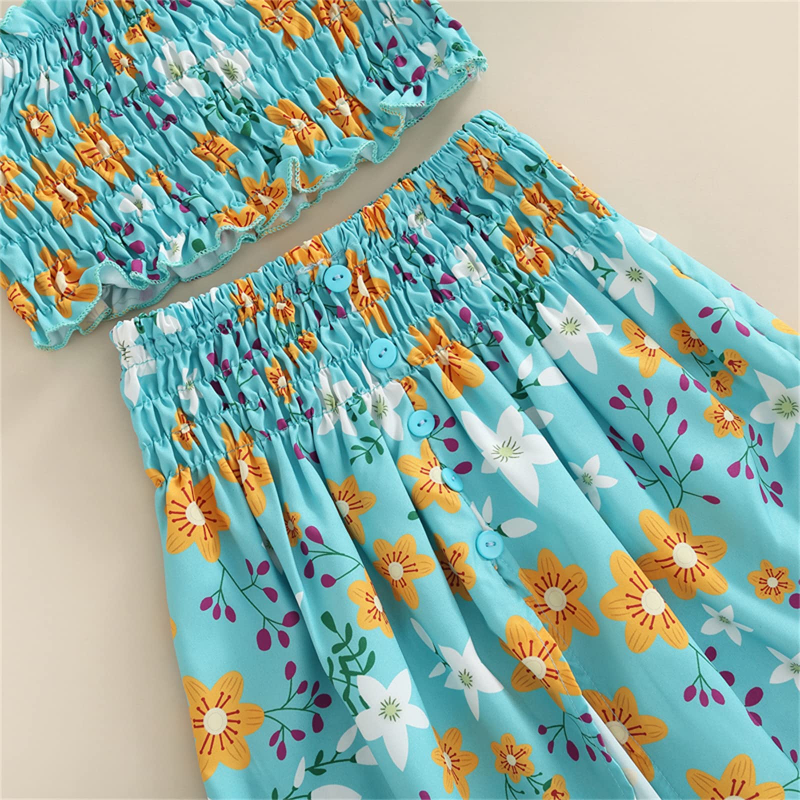 Toddler Baby Girl Summer Outfit Set - Ruffle Strap Crop Top & High Waist Floral Maxi Skirt | Playtime, Beach & Party Wear