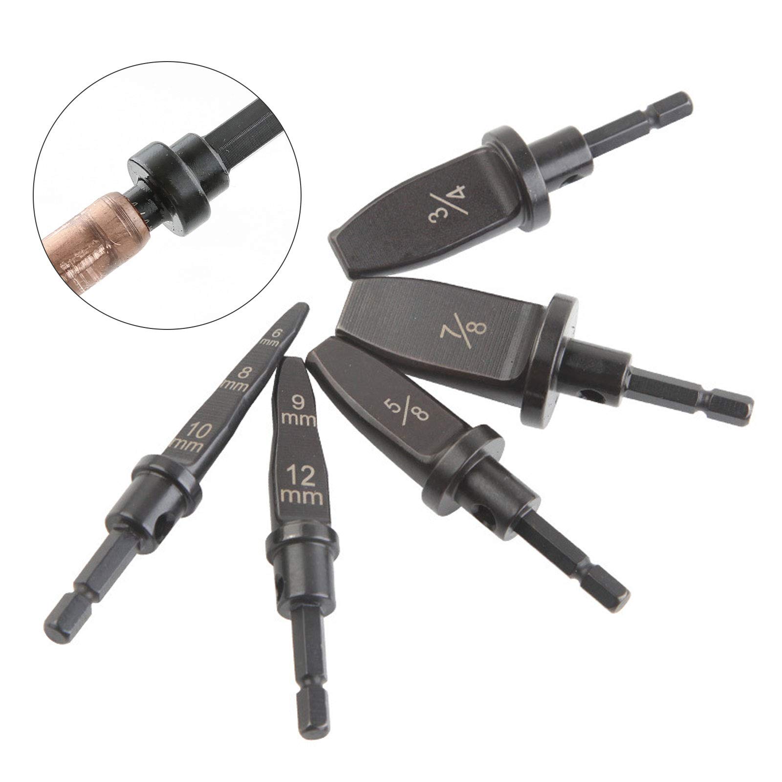 5-Piece Swaging Tool Drill Bit Set for HVAC & Plumbing - Metric & SAE Copper Pipe Expander (6/8/10mm, 9/12mm, 5/8