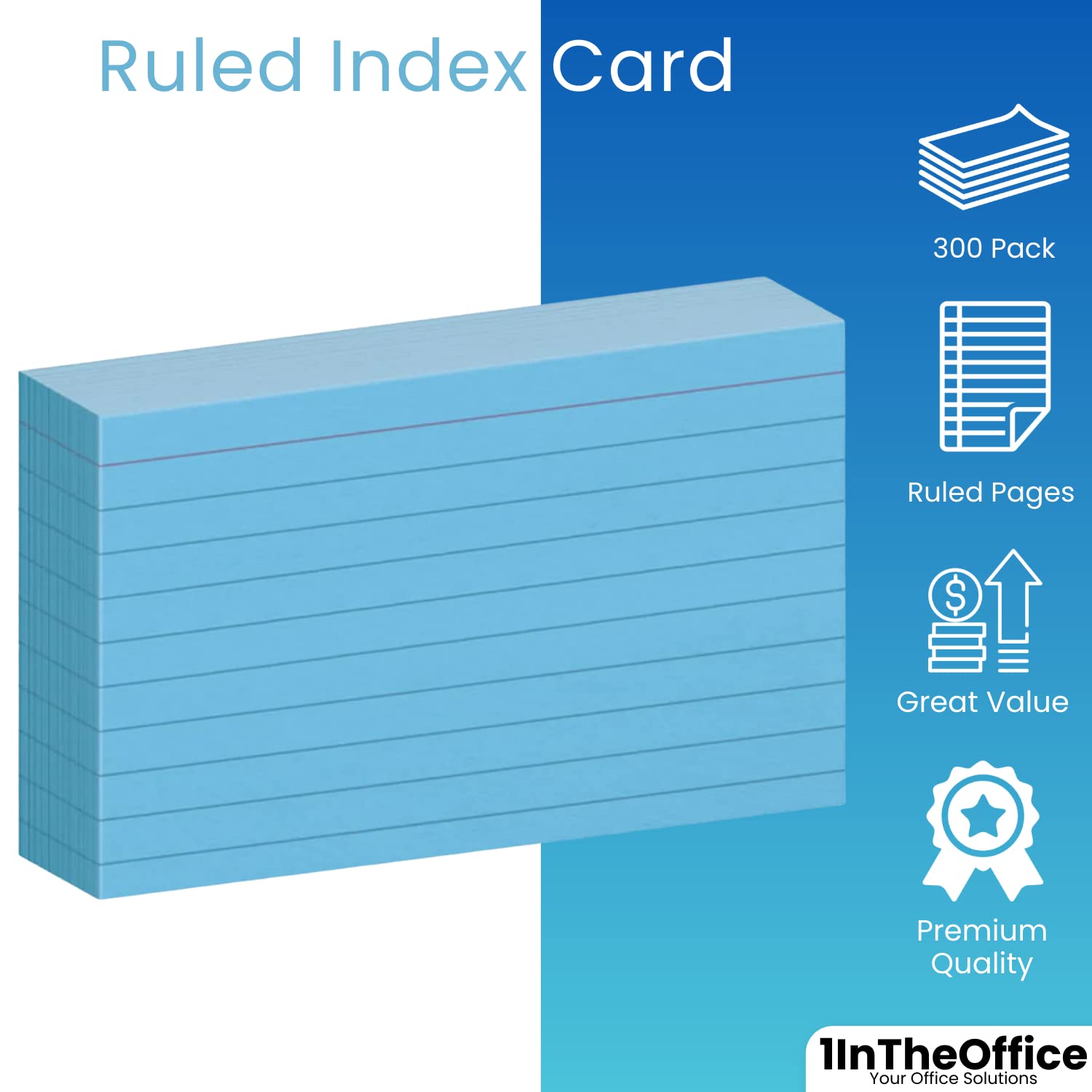 1InTheOffice Blue Index Cards 3x5 Inches, Ruled Colored Note Cards for Study, Office & Organization - 400 Pack - Perfect for Flashcards, Memos & Project Planning