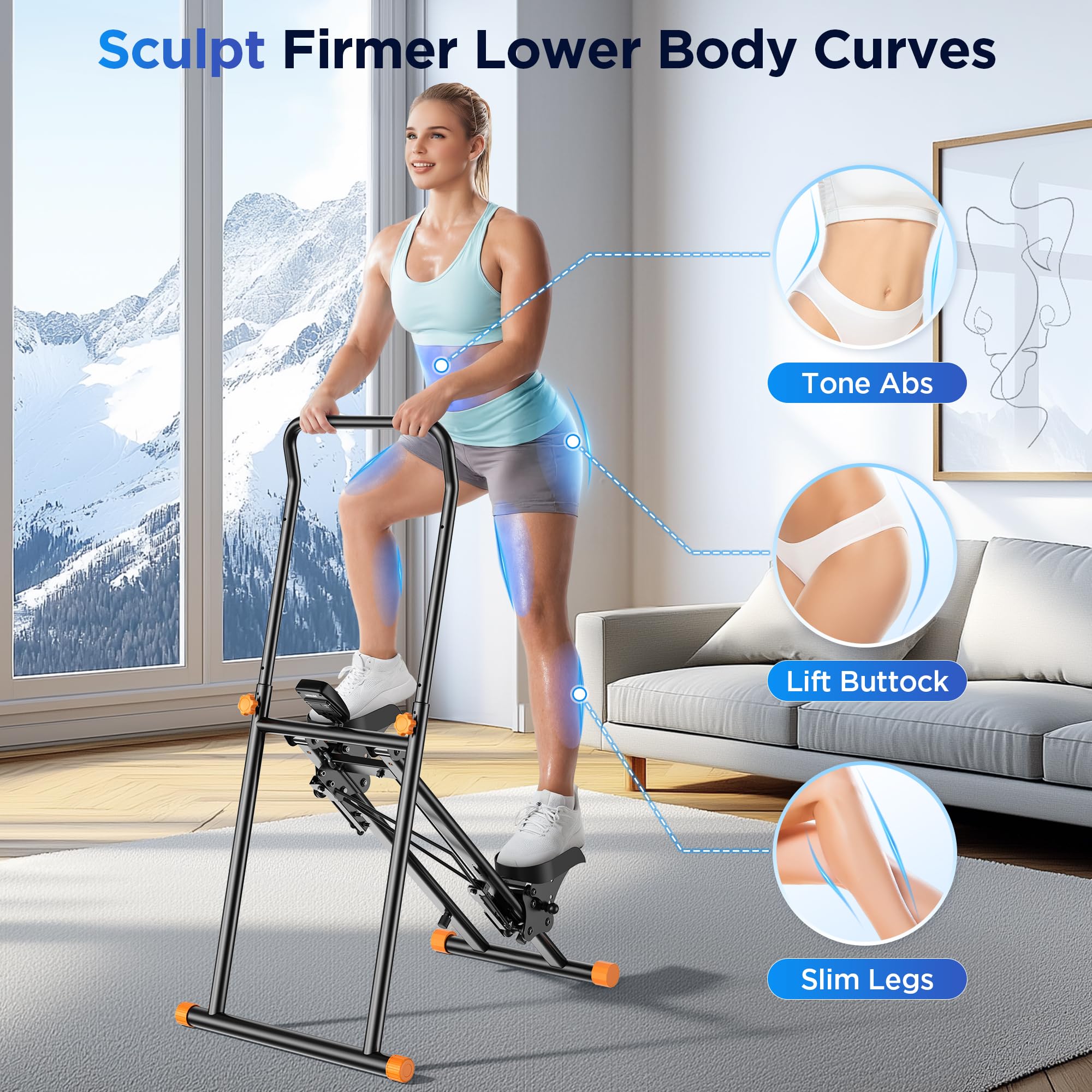 Niceday Stepper Machine for Home Workout - 18IN Extended Stride Stair Climber with Adjustable Handlebar & Pedals, Foldable Vertical Climber Exercise Equipment (300LBS Capacity) - Perfect for Cardio, Leg Toning & Home Gym Fitness