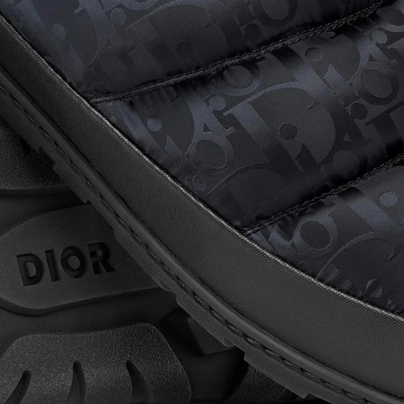 Dior Quilted Oblique Snow Slippers for Women - Luxury Winter House Shoes with Monogram Design - Perfect for Home, Lounge & Cold Weather Comfort