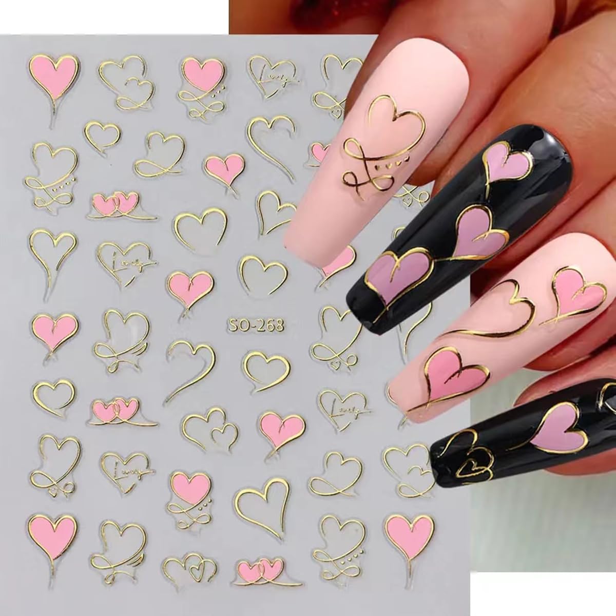 3D Heart Nail Stickers - Valentine's Day Manicure Decor for Nail Art