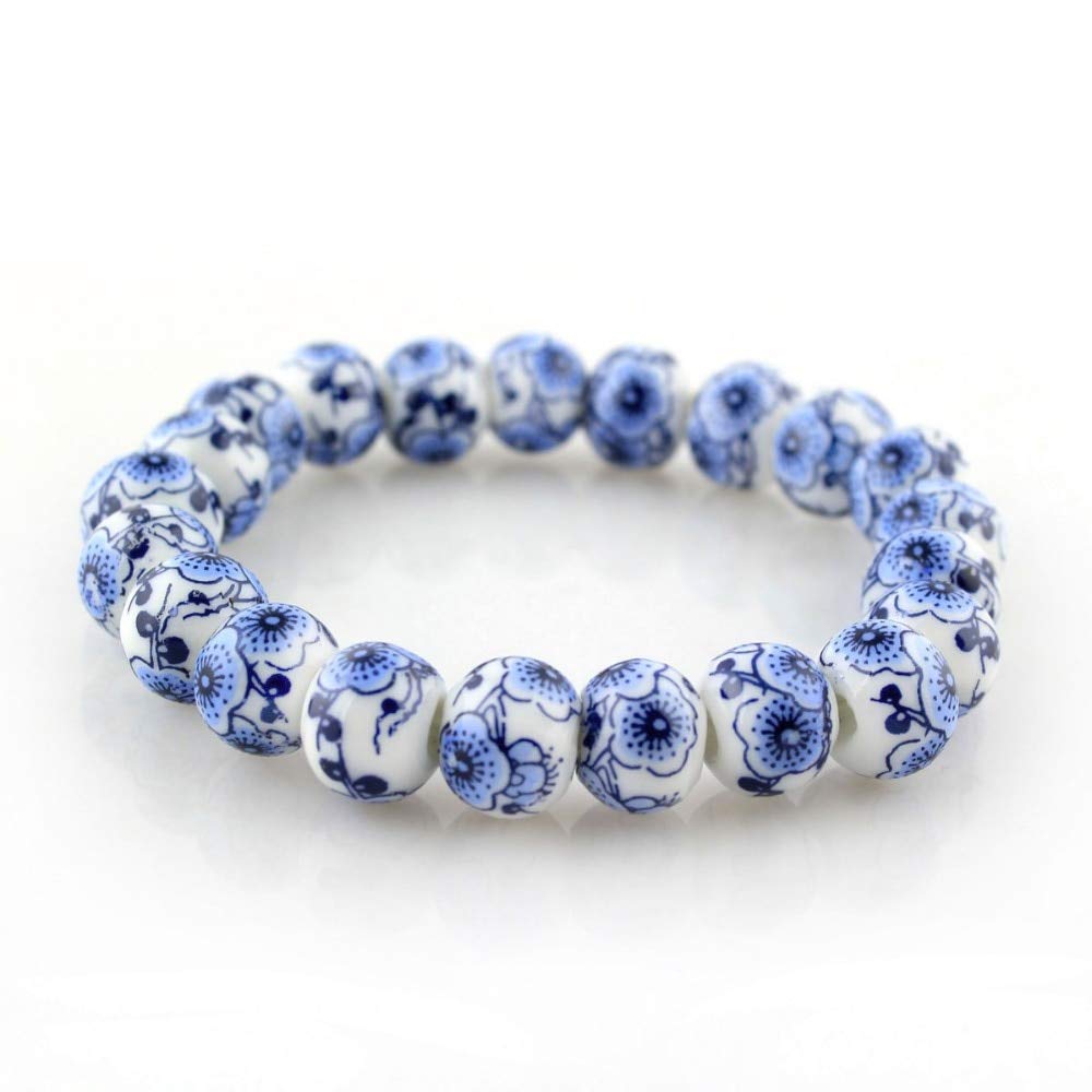 Ochoos Blue and White Porcelain Beads Bracelet - Elegant OL Style Ceramic Jewelry | Handmade in China | Unique Gift Idea for Women | Perfect for Office Wear, Parties & Special Occasions