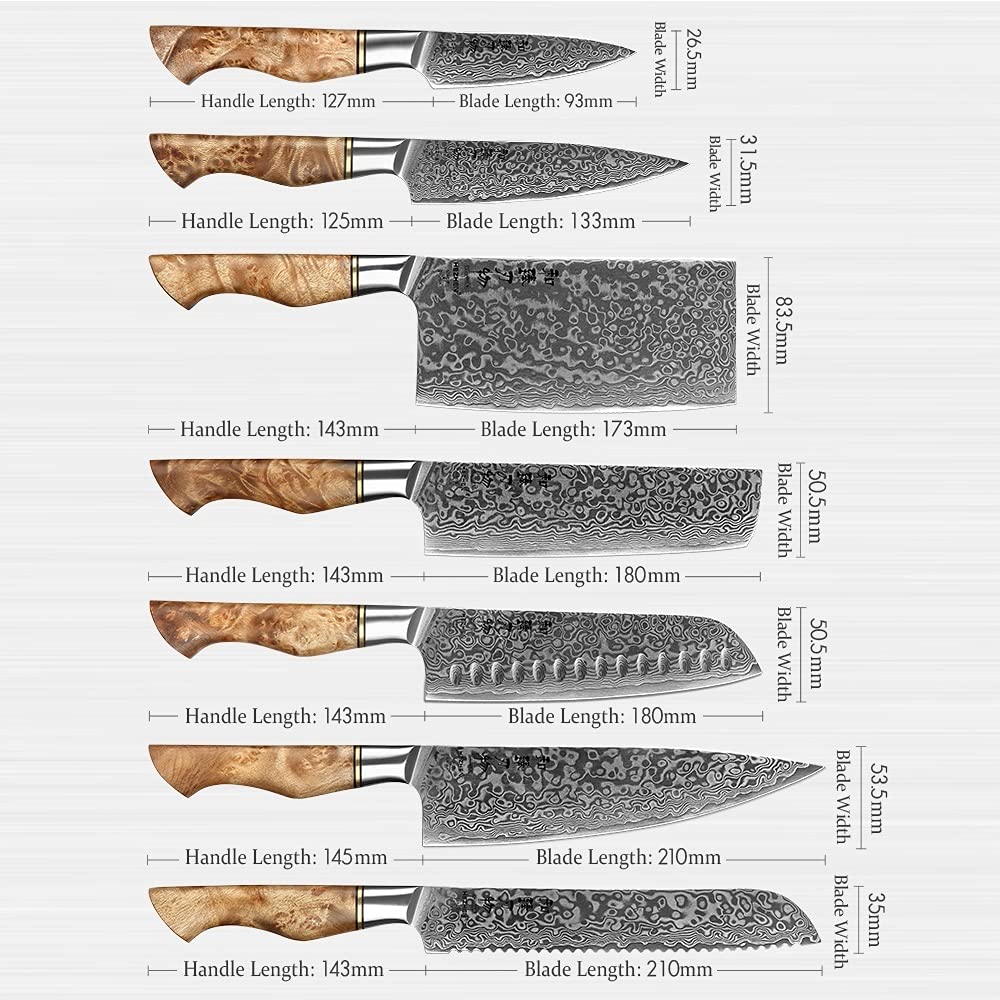 **7-Piece Damascus Steel Kitchen Knife Set - Professional Chef, Bread, Paring, Santoku, Nakiri Knives for Cooking & Food Prep | Sharp & Durable BY ZZYY | Perfect for Home Chefs & Culinary Enthusiasts**