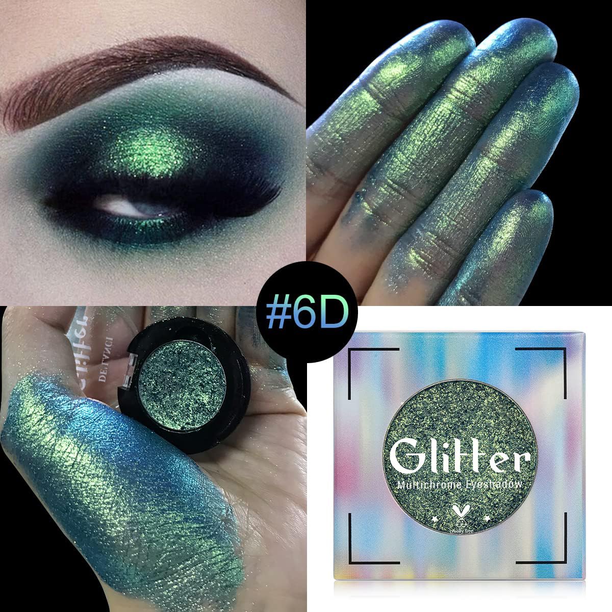 BEUSELF Glitter Multichrome Emerald Green Eyeshadow Palette - Highly Pigmented, Long Lasting Cream Eyeshadow - Vegan, Talc Free, Travel Size - Perfect for Party, Night Out & Special Occasion Makeup