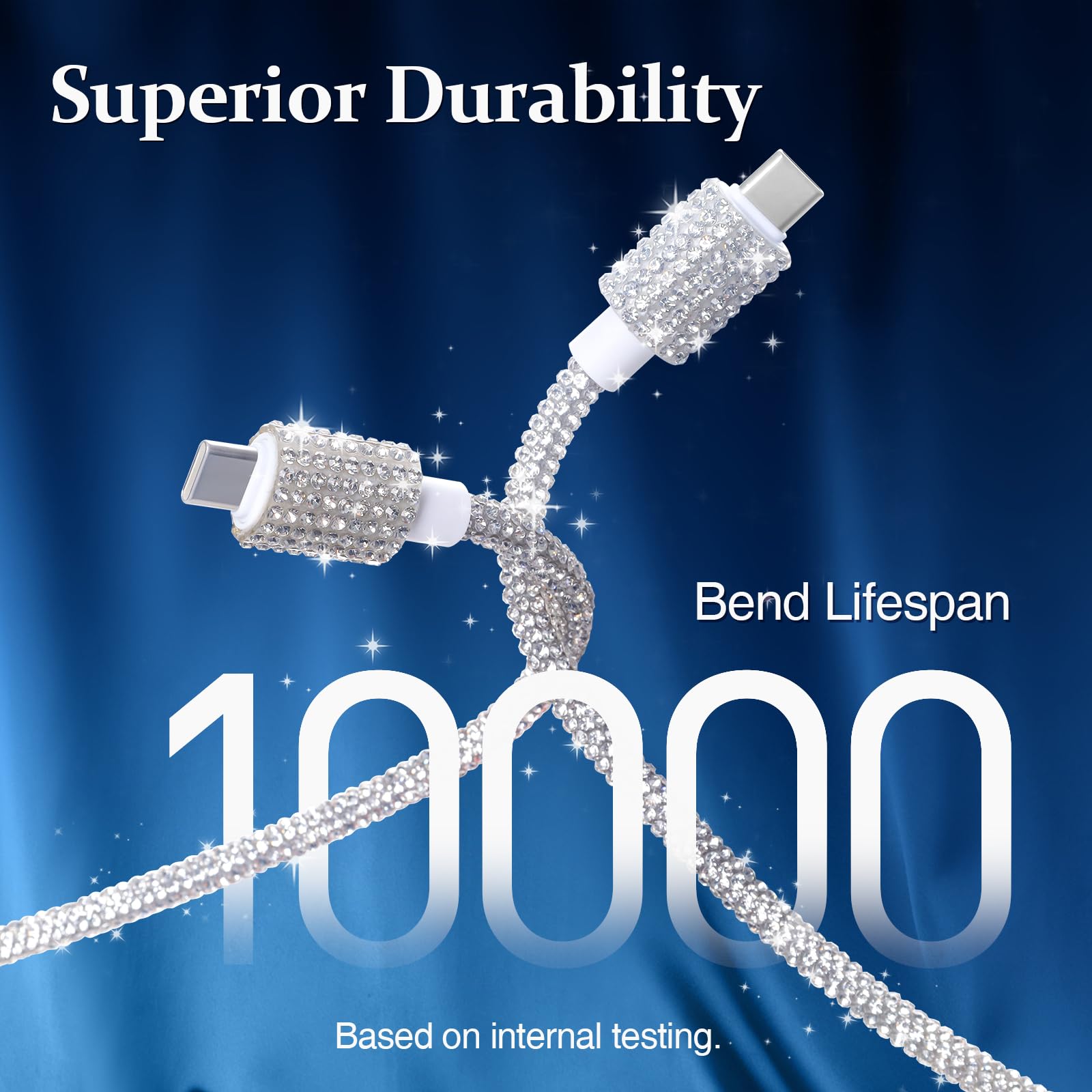 Sparkly Diamond Rhinestone USB C to USB C Cable - 3.3ft Fast Charging Cord (66W) for iPhone 15/16 Series, MacBook Pro, iPad Pro, Galaxy S24 | Perfect for Travel, Office & Home Charging