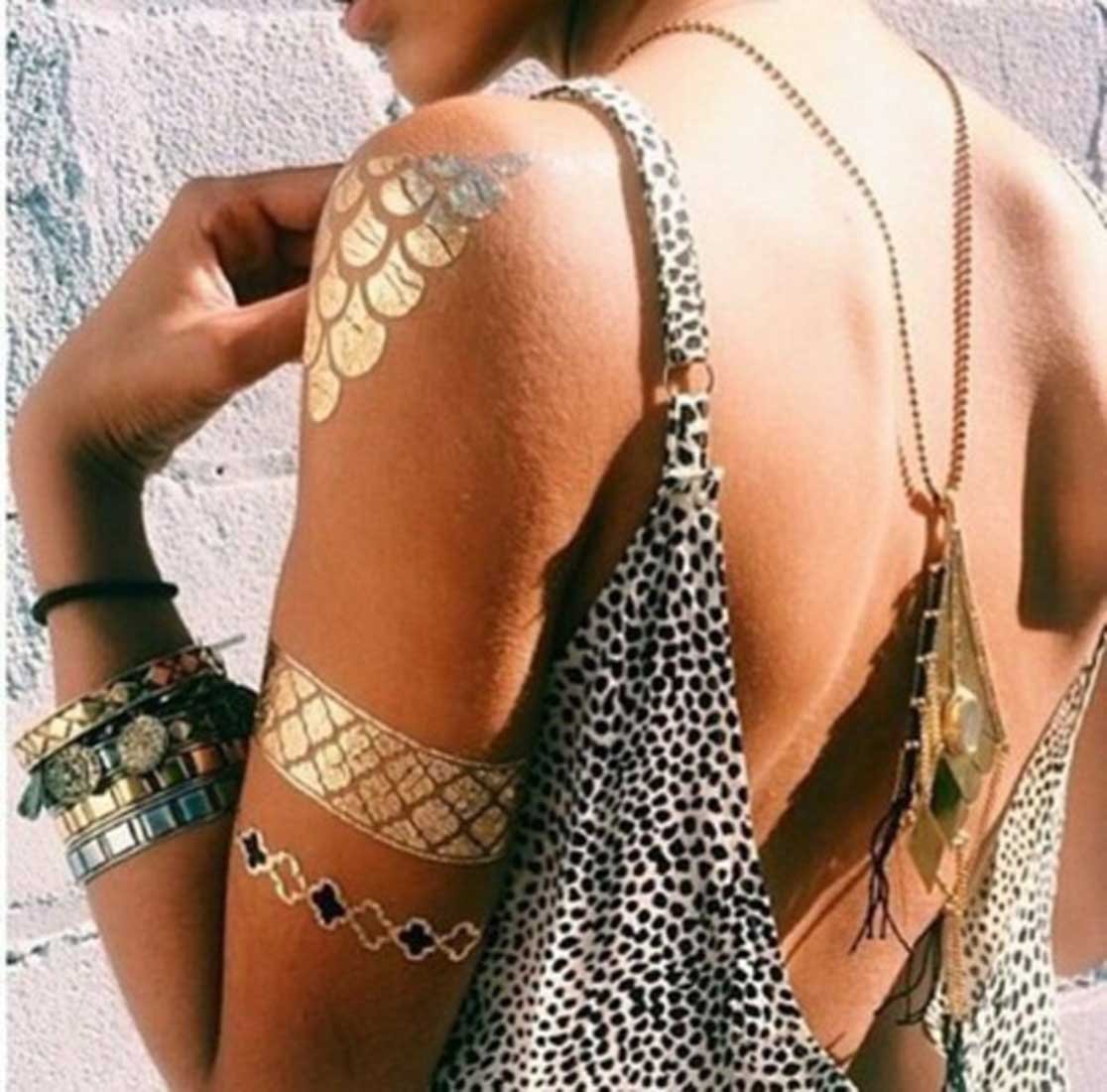 3D Metallic Temporary Tattoo Stickers - Golden & Silver Butterfly, Swan & Peacock Designs (21x15cm) for Festivals, Parties, Body Art & Costume Accessories