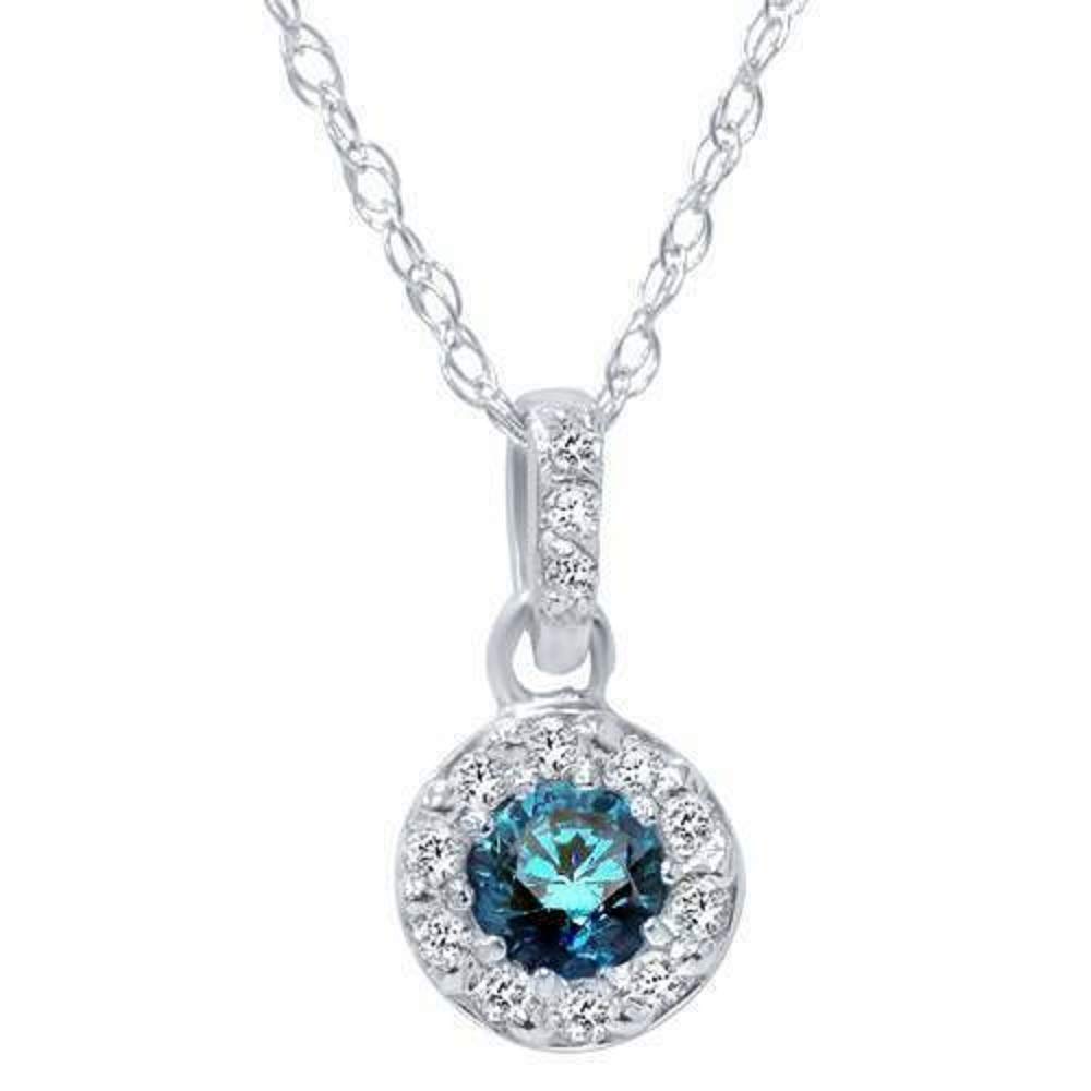 14K White Gold Plated 925 Sterling Silver London Blue Topaz Halo Pendant Necklace for Women - Elegant Solitaire Round Cut Gemstone Jewelry Gift for Wedding, Engagement & Anniversary