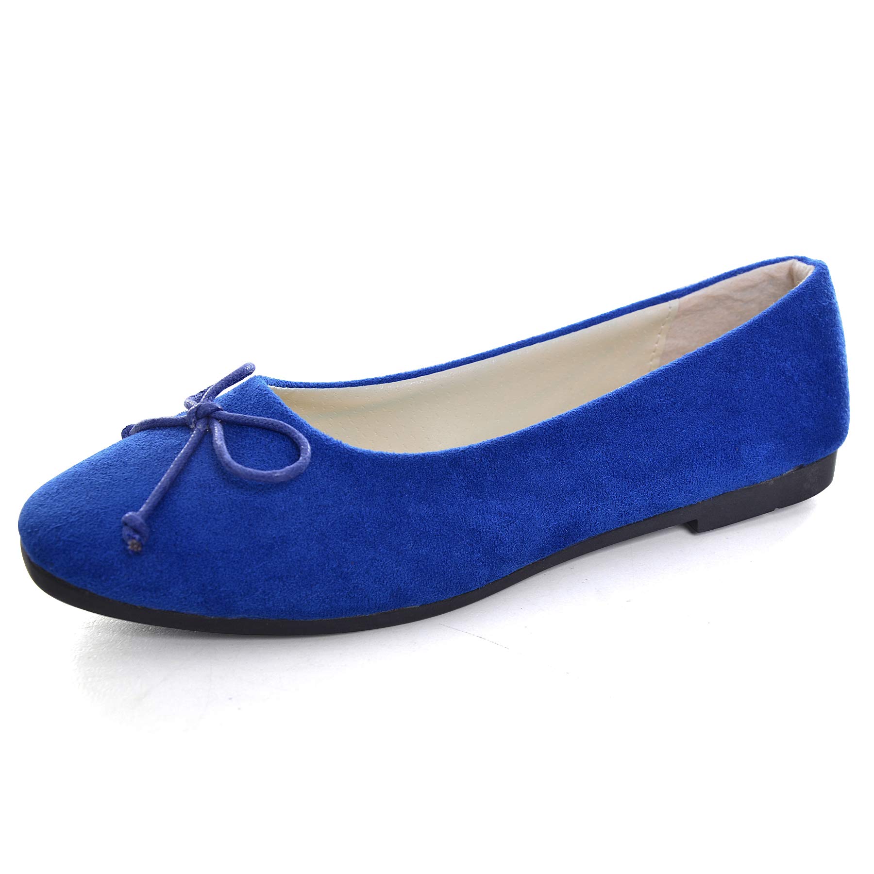 BOLOMEE Women's Faux Suede Casual Summer Dress Flats - Comfortable Walking Shoes for Outdoor, Beach & Travel - Navy Blue US Size 10