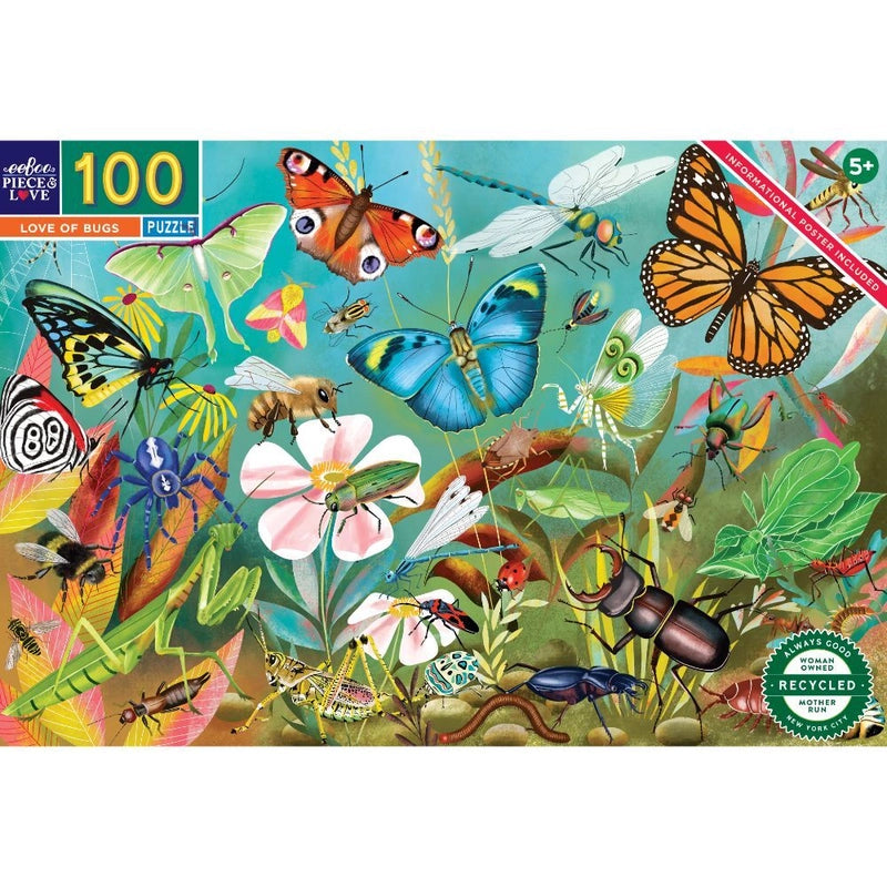 eeBoo 100 Piece Jigsaw Puzzle - Love of Bugs - Educational Insect Puzzle for Kids & Adults - Perfect for Family Game Night & Classroom Activities