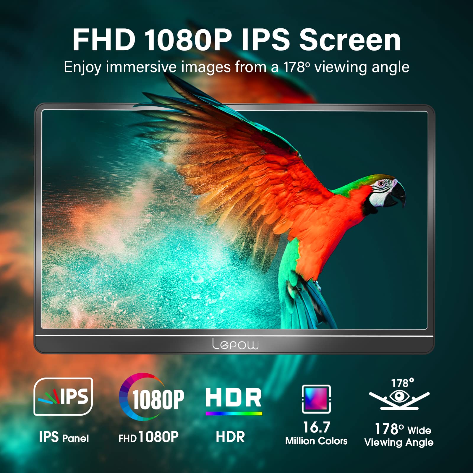 Lepow 15.6 Inch Portable Monitor - FHD 1080P IPS Display, Ultra-Slim USB-C HDMI External Screen with Built-in Speakers & Eye Care Technology, Smart Cover Included - Perfect for Gaming, Laptop, PC, PS4, Xbox & Mobile Devices - Plug & Play Black - Ideal for Remote Work, Travel & Multi-Screen Setup