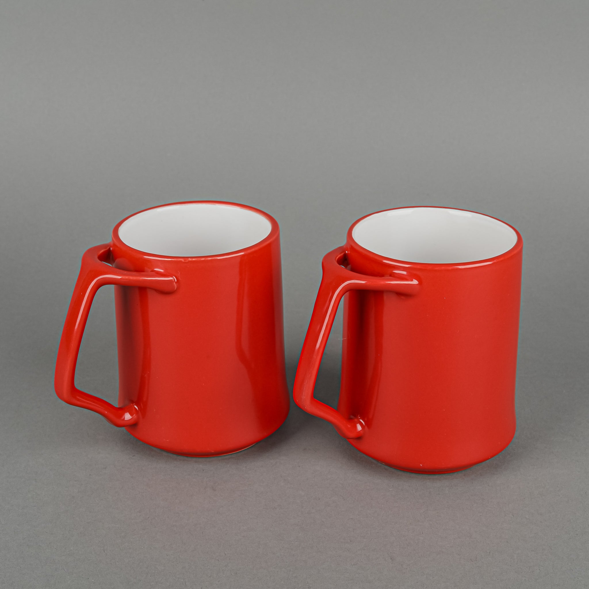 DANSK Kobenstyle Stoneware Mugs Set of 2 - 10oz Red & White Coffee Cups with Handle - Perfect for Home, Office, and Gift Giving