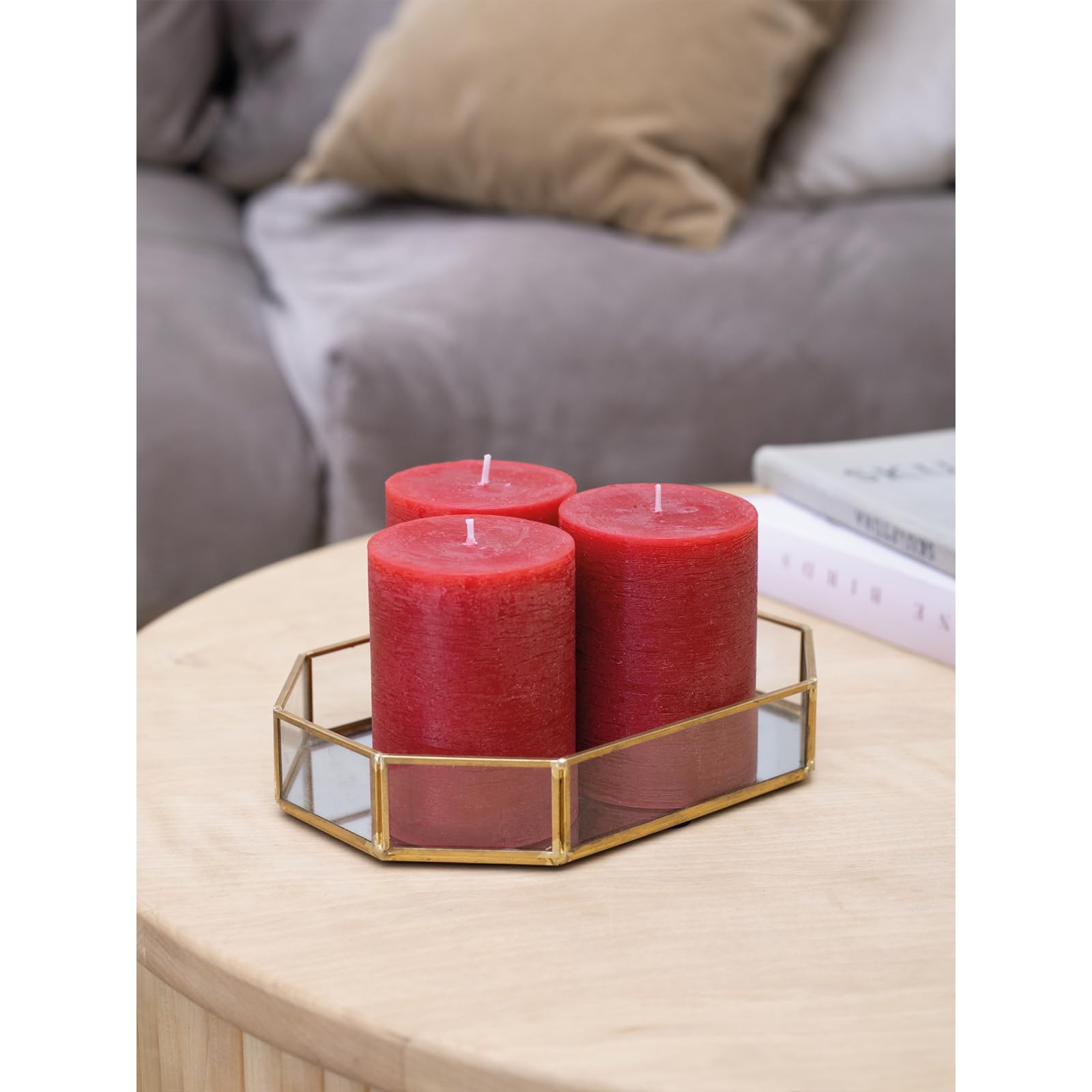 CANDWAX 3x4 Inch Pillar Candles Set of 3 - Unscented Non-Drip Decorative Rustic Candles for Weddings, Home Decor, and Centerpieces - Bordeaux Red Large Candles for Romantic Dinners, Fireplace Mantels, and Holiday Tablescapes