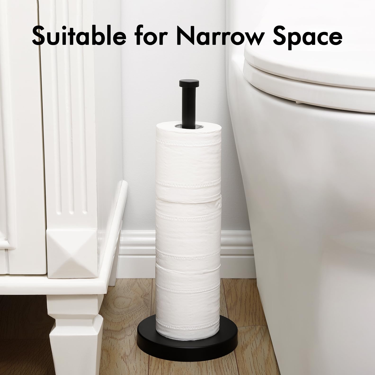 KES Freestanding Toilet Paper Holder Stand - Black 3-Roll Bathroom Floor Storage with SUS304 Stainless Steel (BPS201S39-BK) | Space-Saving Solution for Small Bathrooms & Powder Rooms