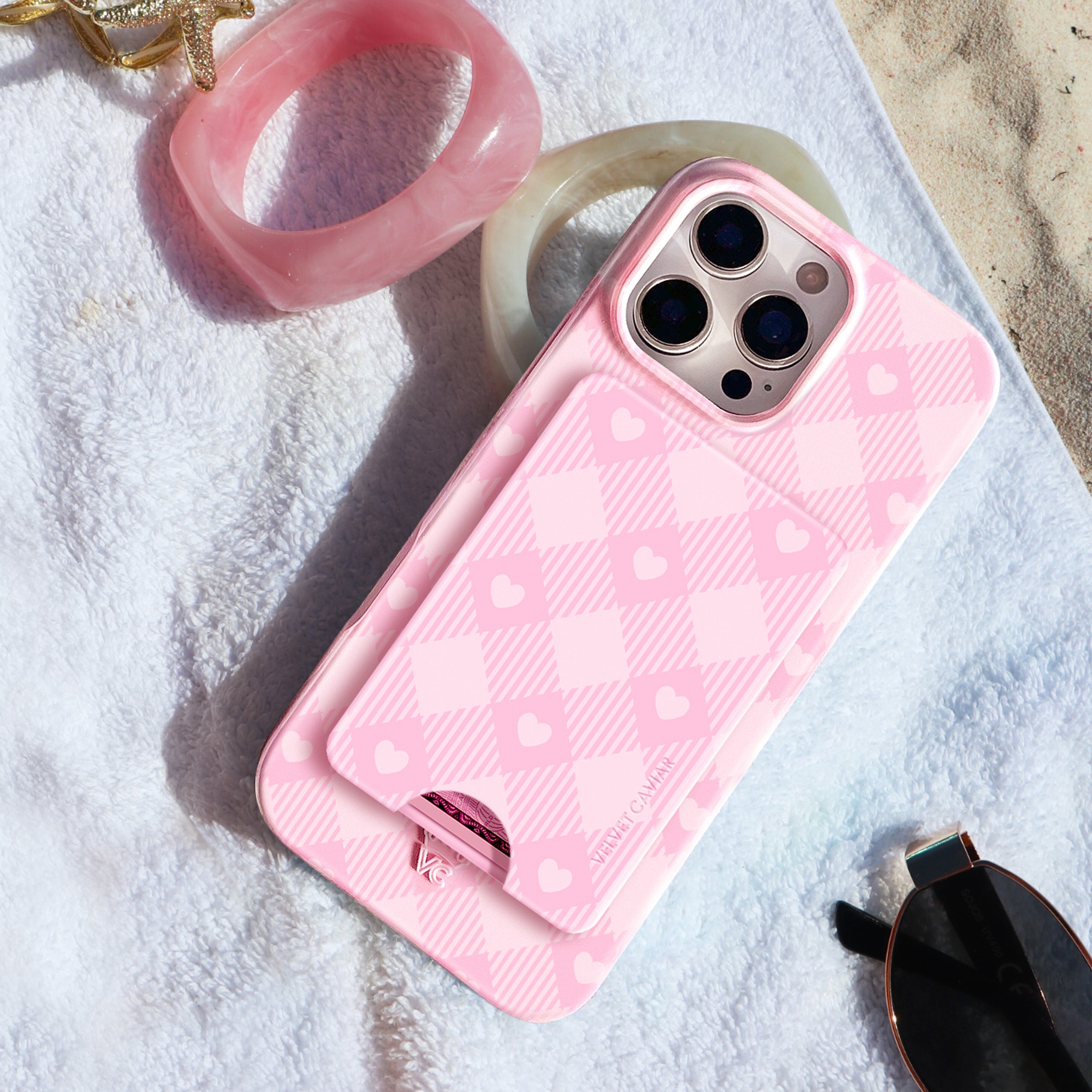 Dolly Pink Gingham MagSafe Wallet for iPhone - Stylish Magnetic Phone Wallet for Credit Cards & Cash - Perfect for Everyday Use, Travel, and Shopping