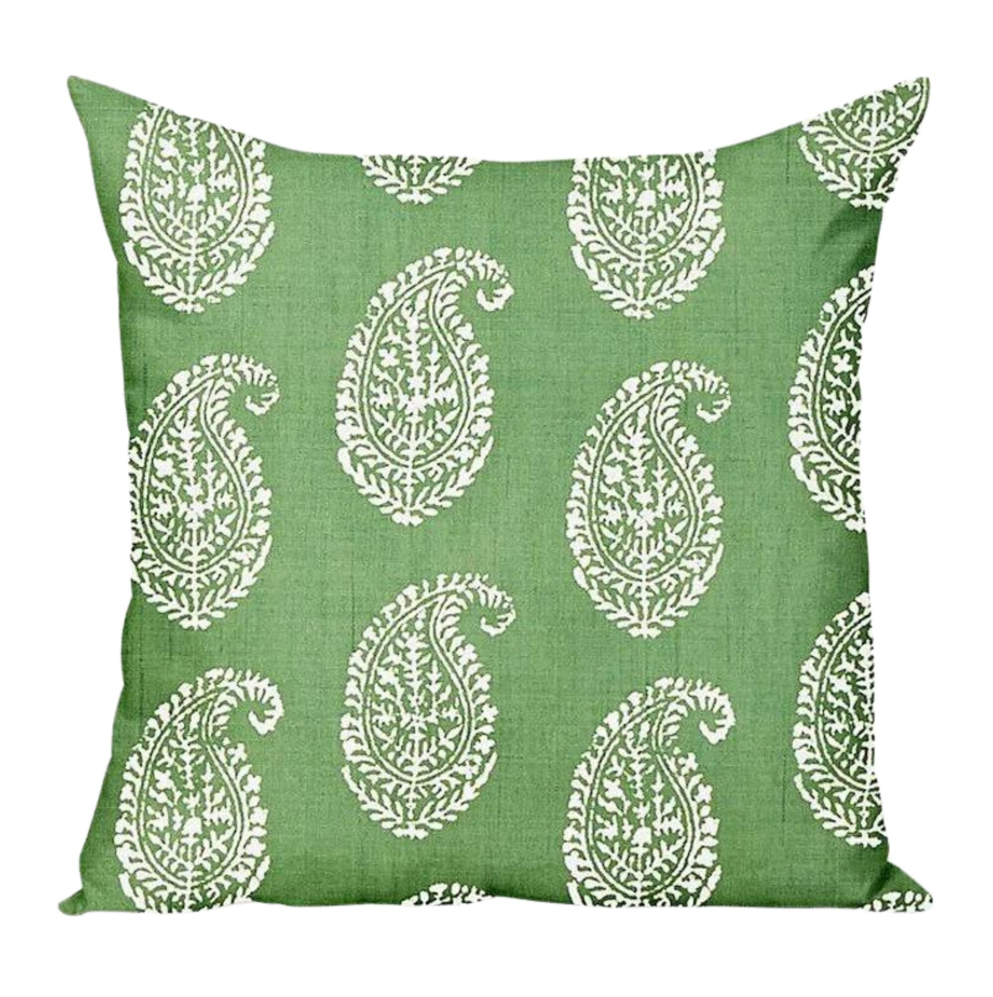 READY TO SHIP Peter Dunham OUTDOOR Pillow Cover Kashmir Paisley in Green - Waterproof Decorative Throw Pillow Case for Patio, Garden & Poolside Furniture
