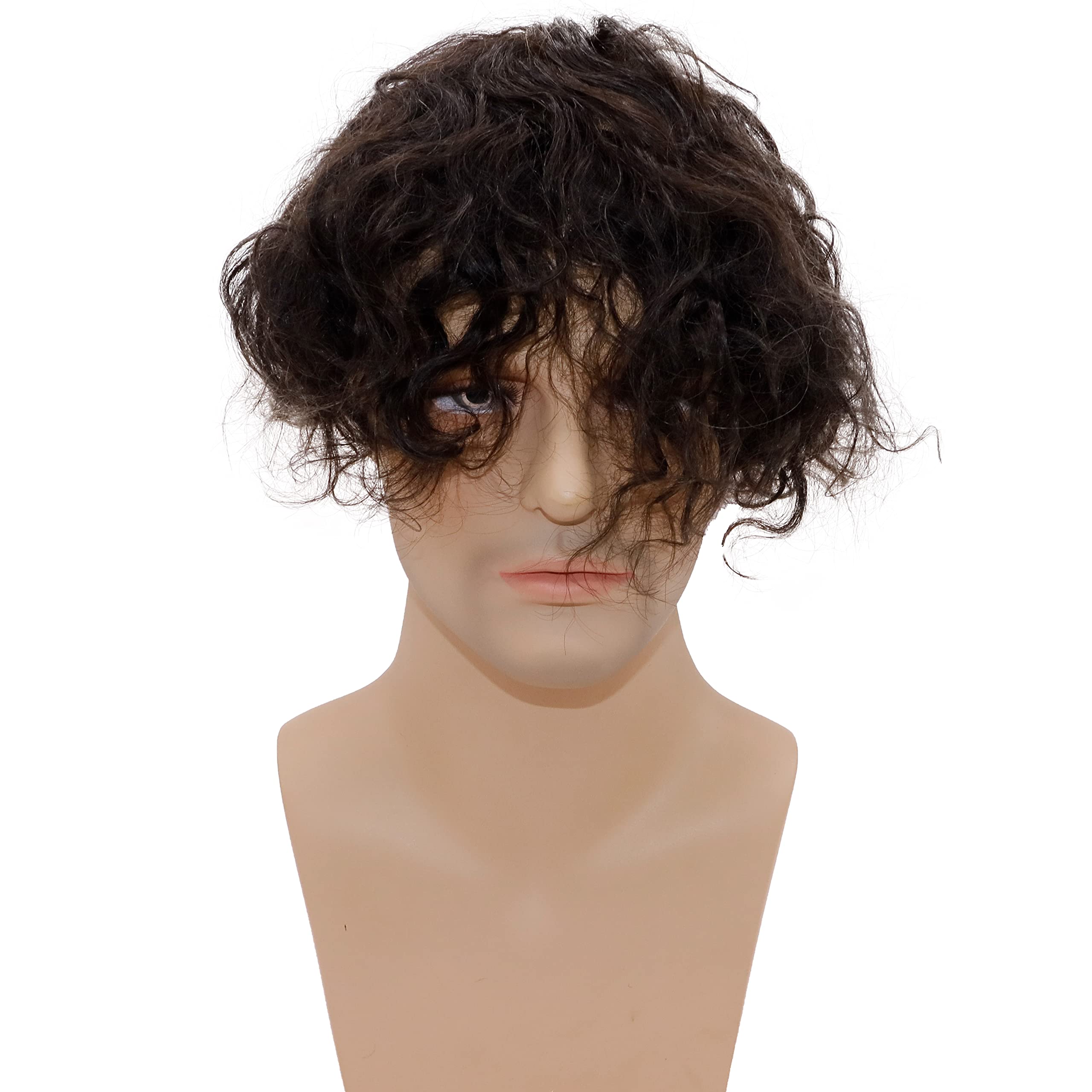 Men's Curly Human Hair Toupee Replacement System - 20MM Curl All V-looped Full Skin PU Wig (10x8 Inch, Natural Black) for Thinning Hair & Baldness Cover | Perfect for Daily Wear, Special Occasions & Confidence Boost