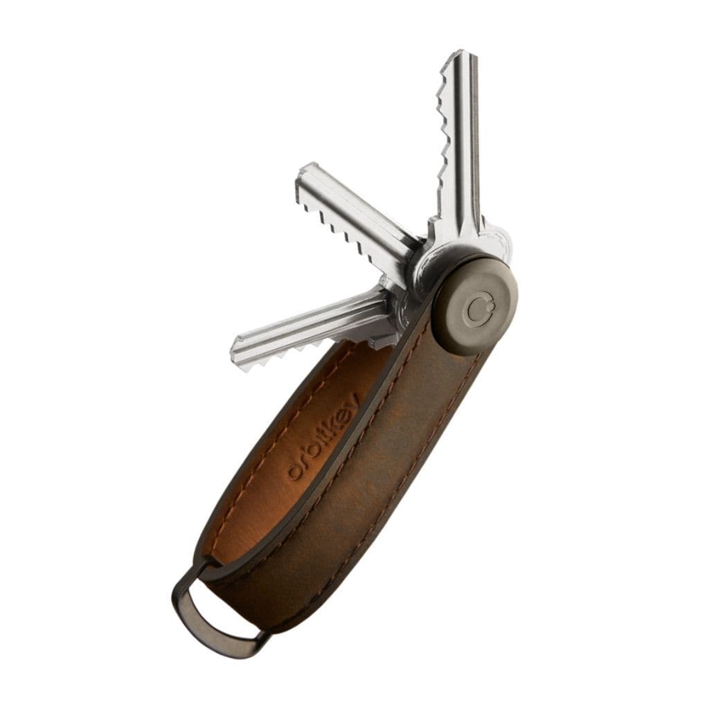 Orbitkey Leather 2.0 Key Organizer - Premium Crazy Horse Leather Key Holder in Oak Brown | Compact Keychain Organizer for Home, Office & Travel Essentials