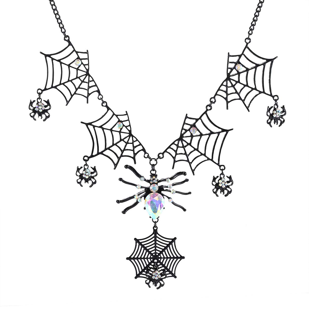 BVGA Halloween Spider Web Pendant Necklace with Rhinestone Spiders & Tarantula Charm - Gothic Statement Choker for Women | Perfect for Halloween Parties, Cosplay & Gothic Fashion Accessories