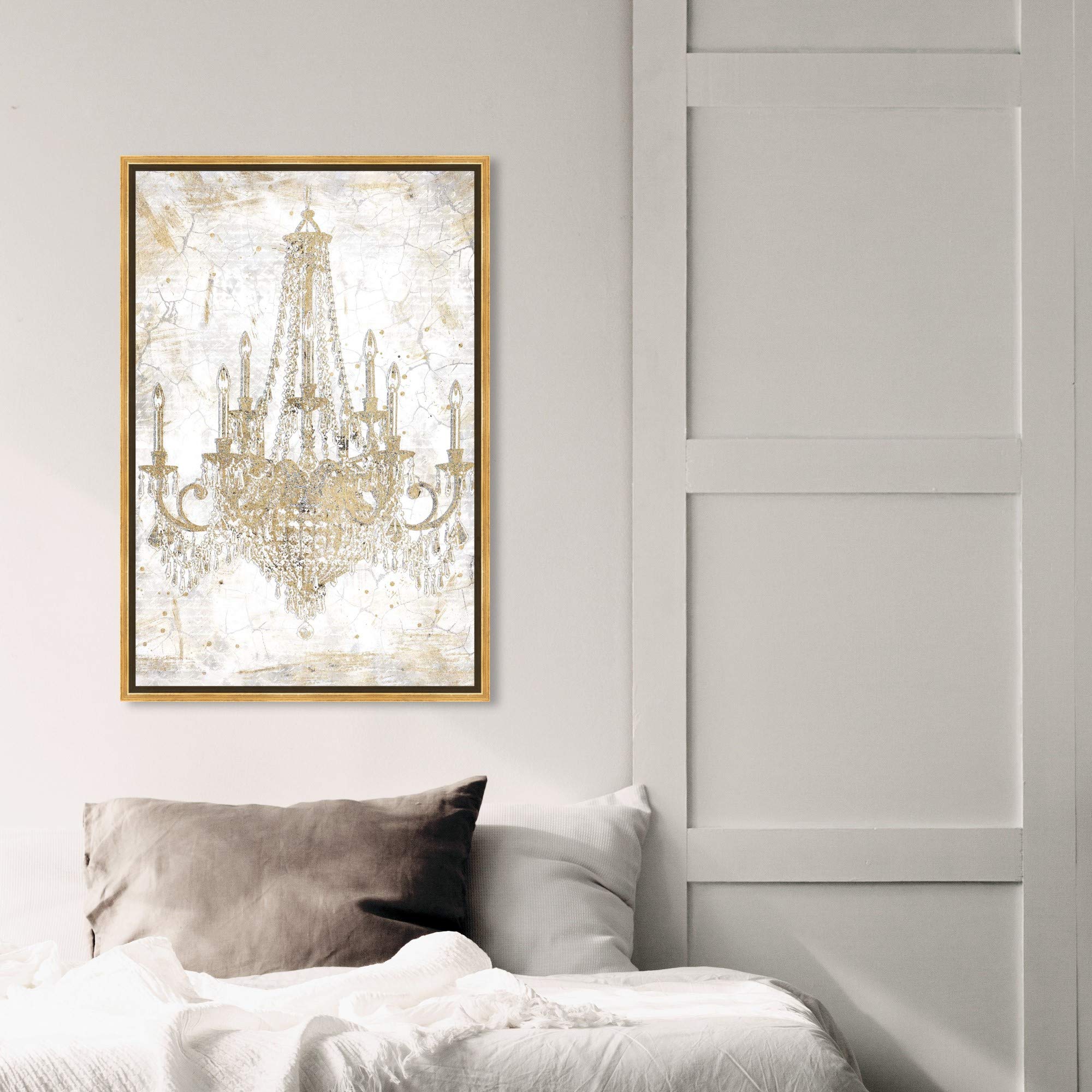 Oliver Gal Artist Co. Fashion Glam Wall Art - Framed Canvas Print with Chandelier Design, 20x30 Inches, Gold & White - Perfect for Living Room, Bedroom & Office Décor