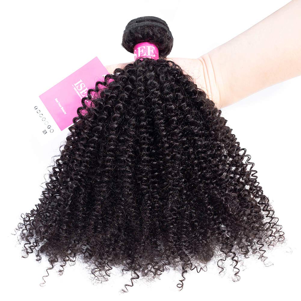 ISEE Hair 100% Unprocessed Afro Kinky Curly Human Hair Bundles - 9A Mongolian Virgin Hair Weave - Natural Black Color (20 22 24 Inches) - Perfect for Protective Styles, Wig Making & Natural Hair Extensions