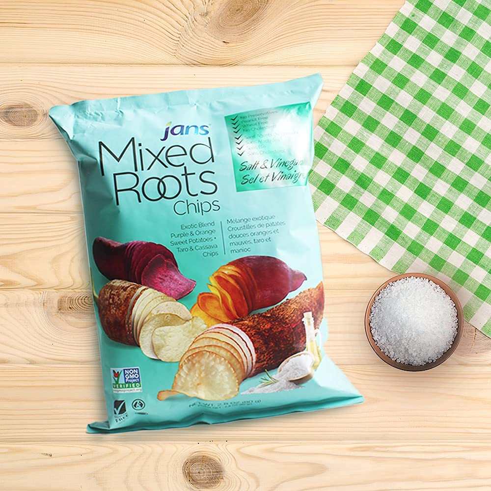 Mixed Roots All Natural Vegetable Chips - Salt & Vinegar Flavor, 2.8 oz | Gluten-Free, Vegan Snack for Parties, School Lunches & Healthy On-the-Go Eating